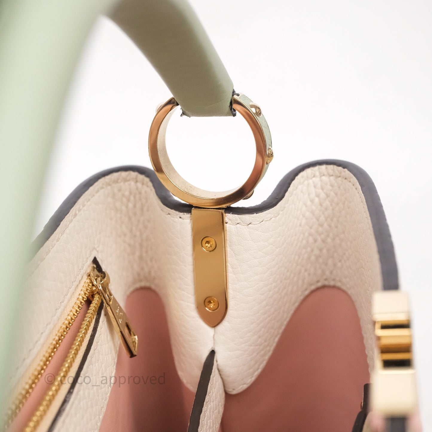 Louis Vuitton Capucines BB Creme Rose Jade Taurillon Leather Gold Hardware