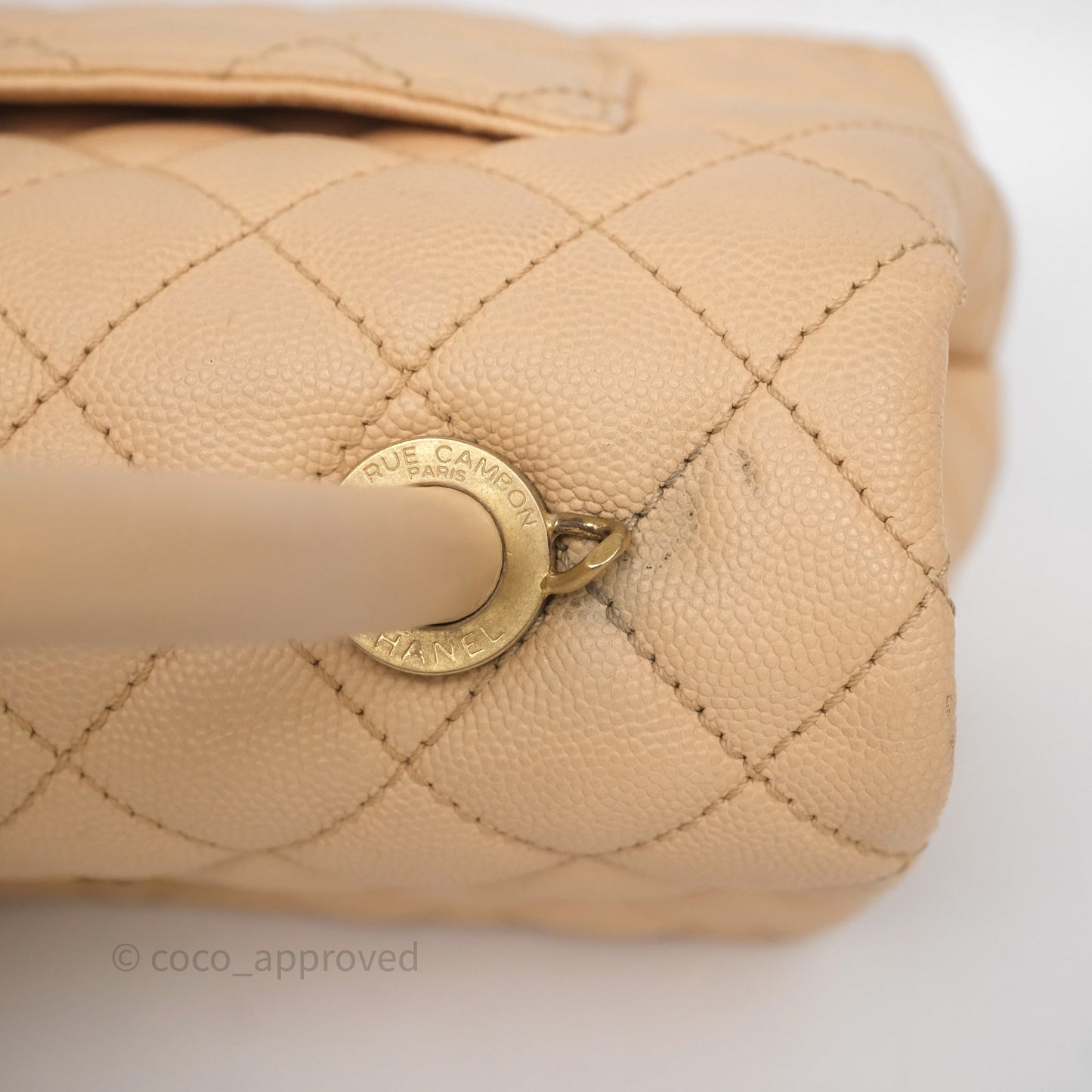 Chanel Small Coco Handle Quilted Beige Caviar Aged Gold Hardware
