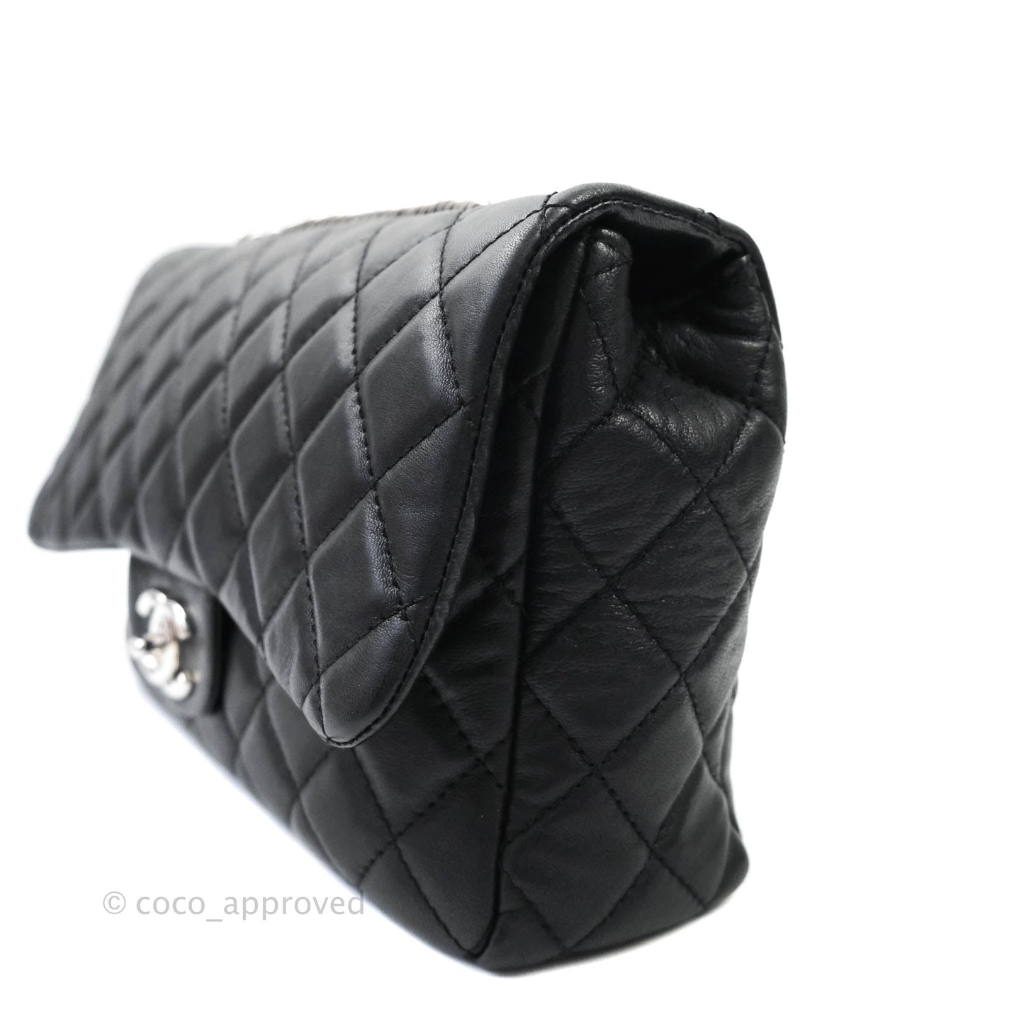 Chanel Quilted Calfskin Black Flap Bag Silver Hardware