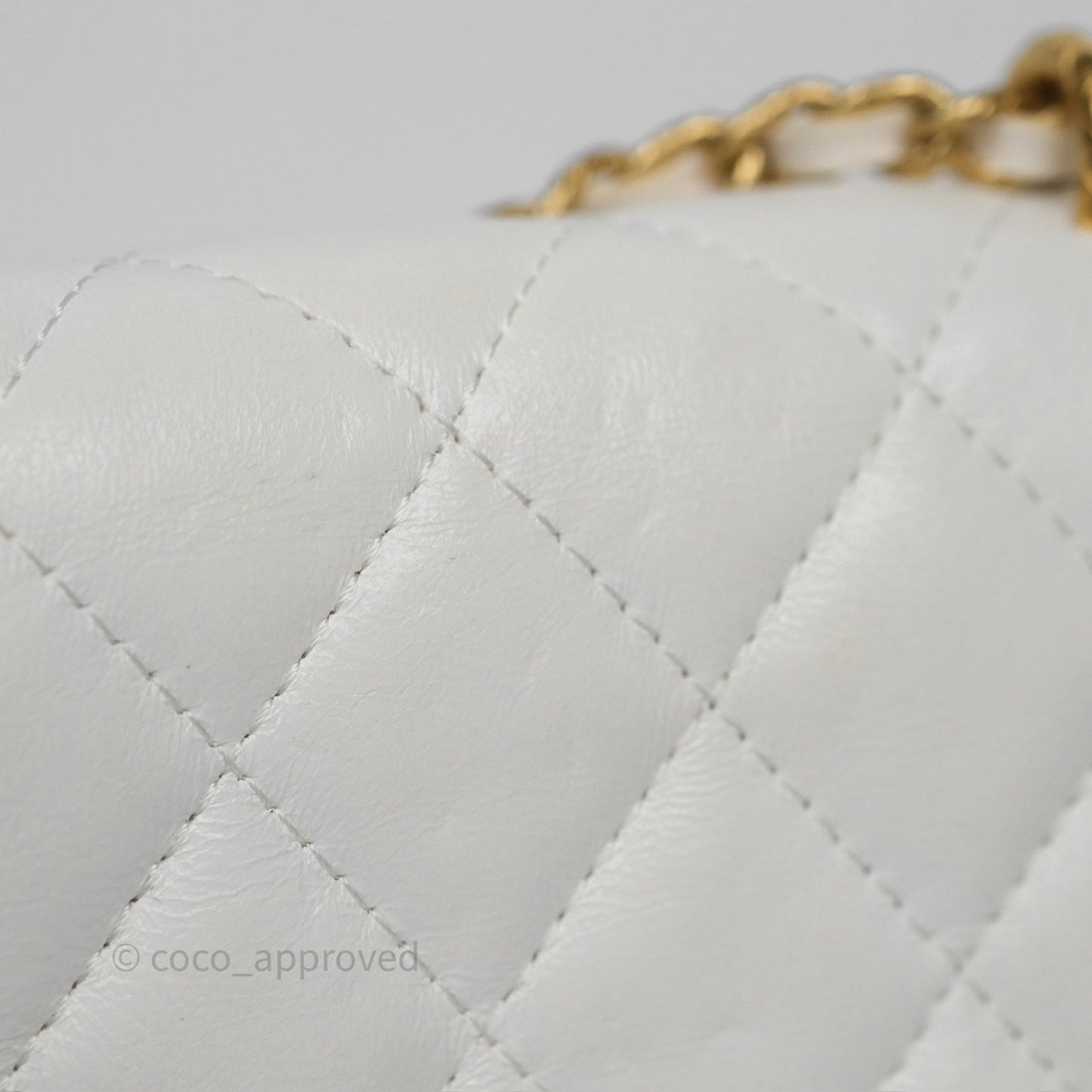 Chanel Dynasty Phone Holder with Chain White Ivory Lambskin Aged Gold Hardware