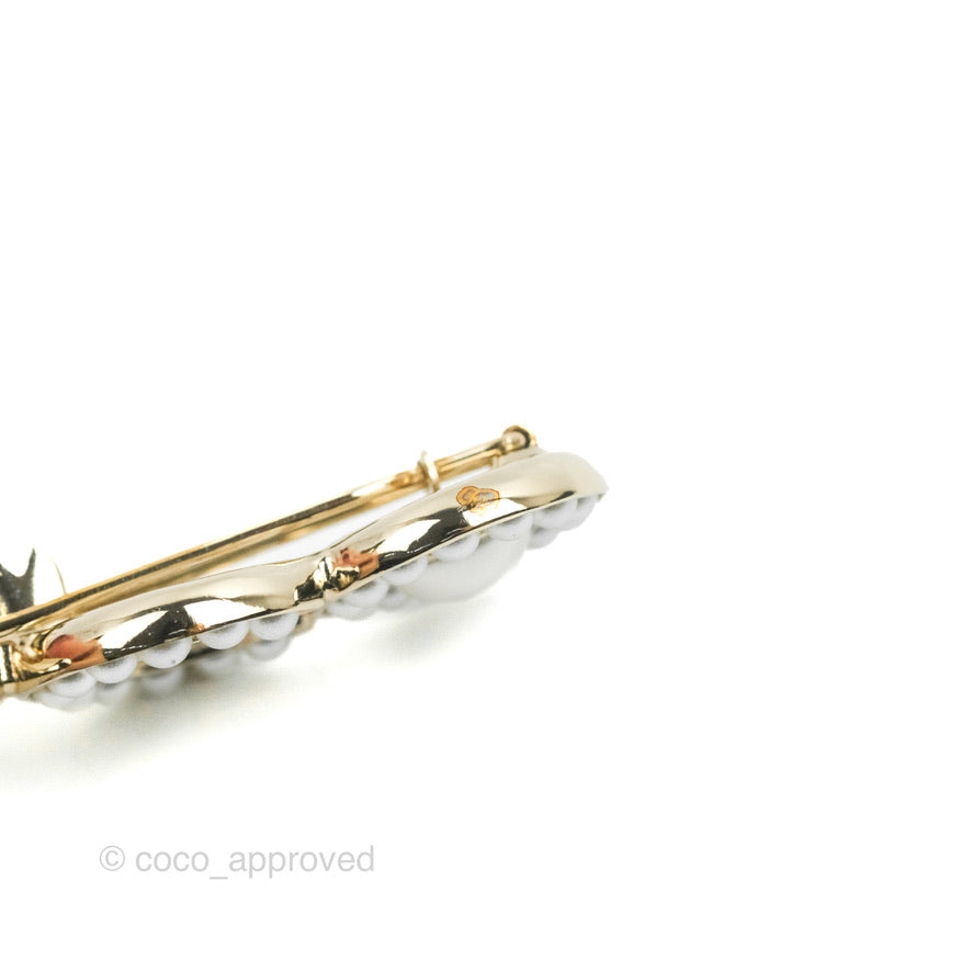 Chanel CC Coco Pearl Hair Clip Gold Tone 21P