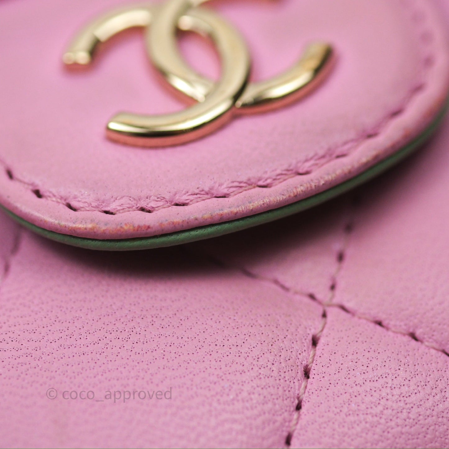Chanel Mini Handle Clutch With Chain Pink/ Mint Lambskin Gold Hardware 23P