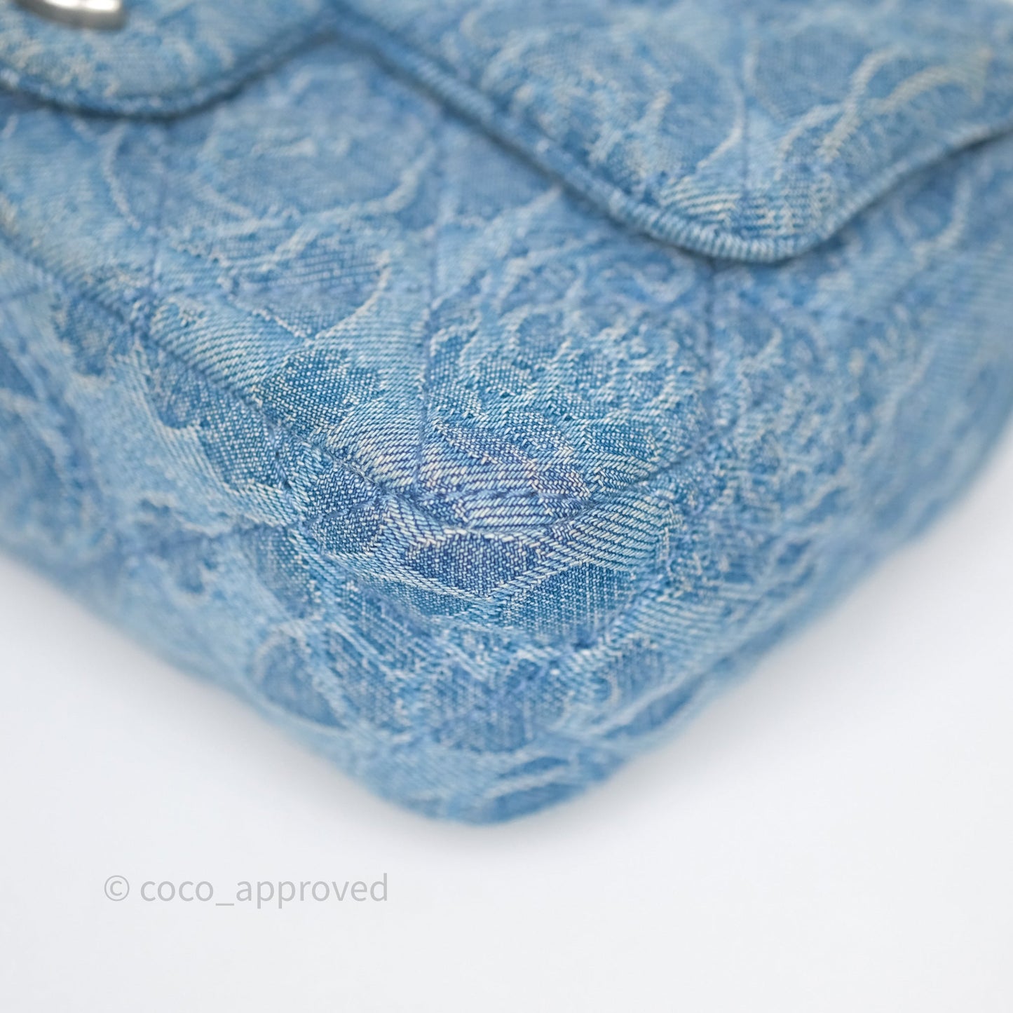 Chanel Mini Camellia Printed Heart Crush Flap Bag Blue Denim Aged Silver Hardware