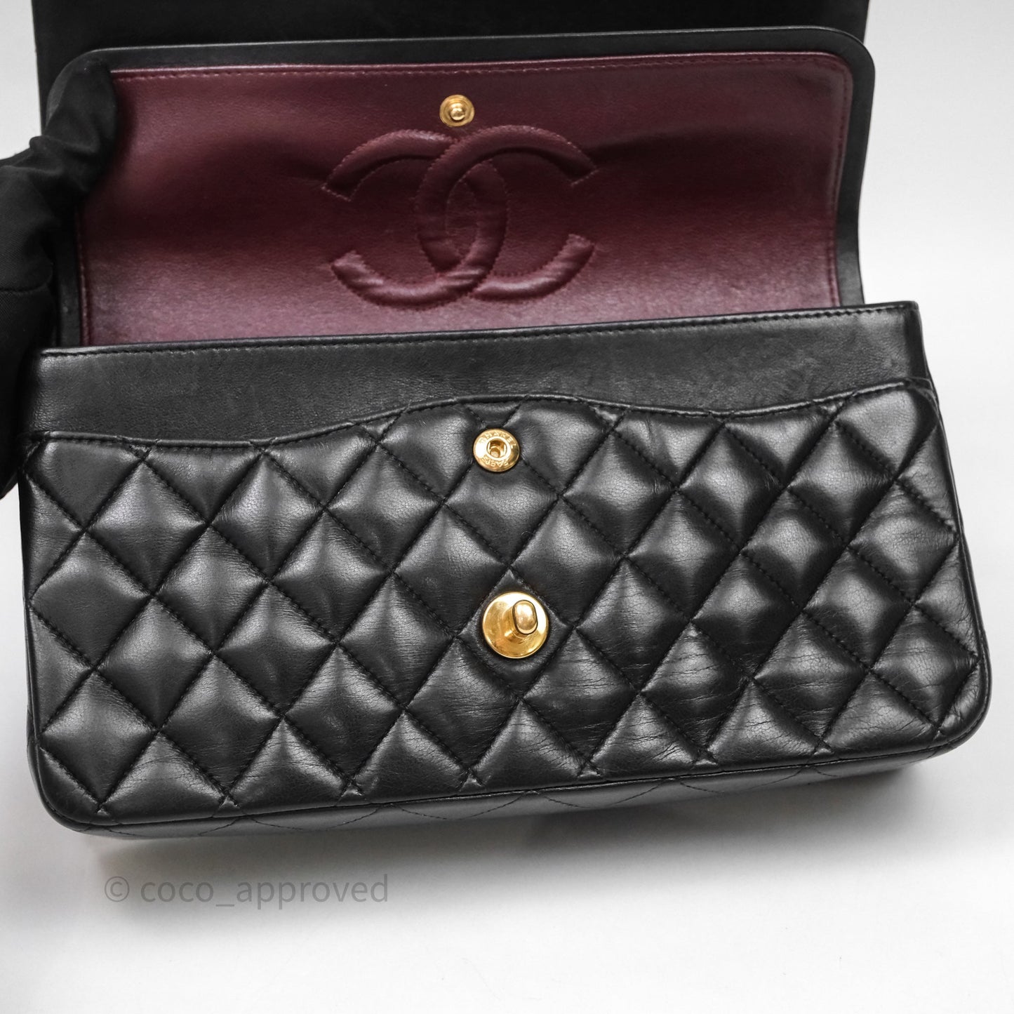 Chanel Vintage Classic M/L Medium Double Flap Black Lambskin 24K Gold Hardware
