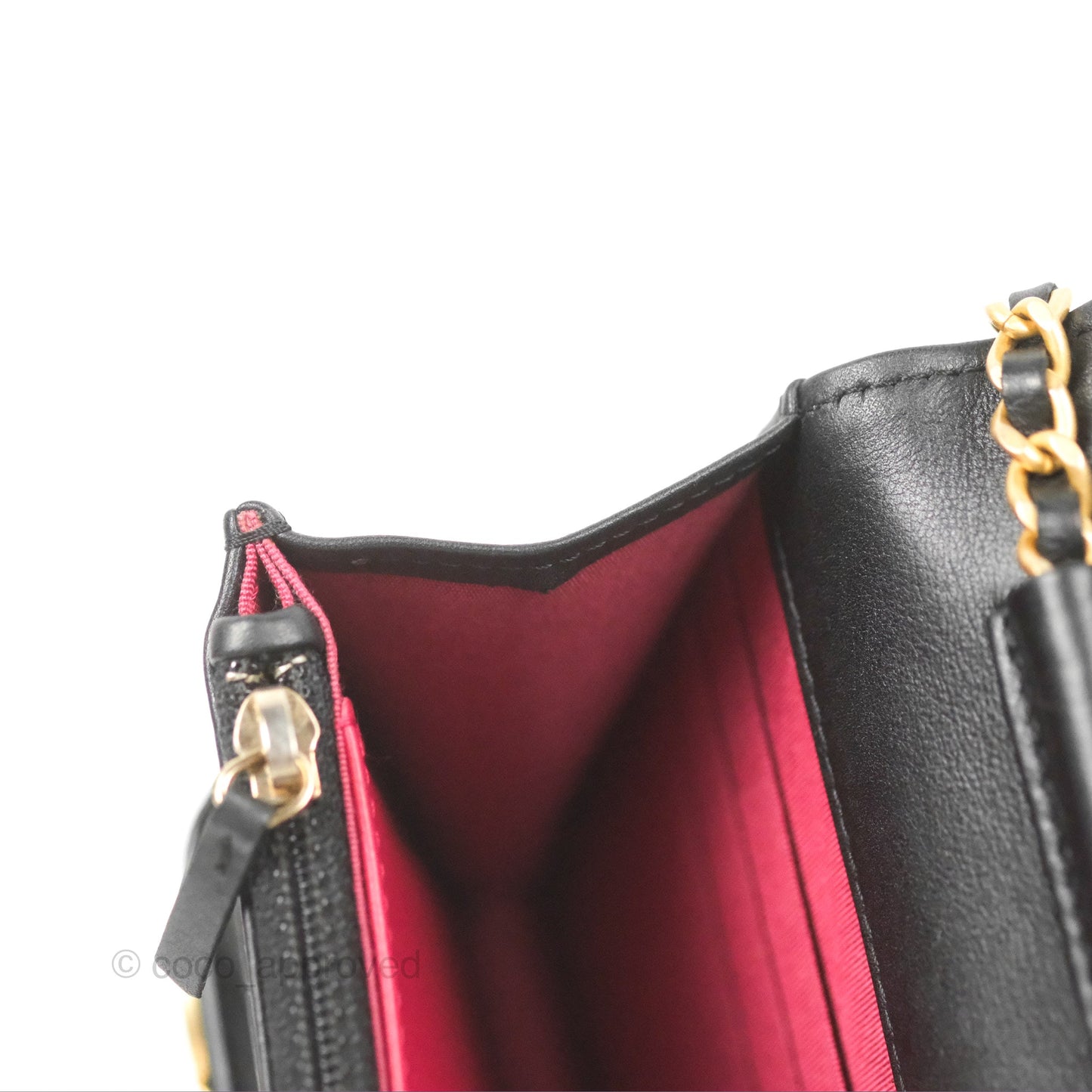 Chanel Logo Enchained Wallet On Chain WOC Black Calfskin Gold Hardware