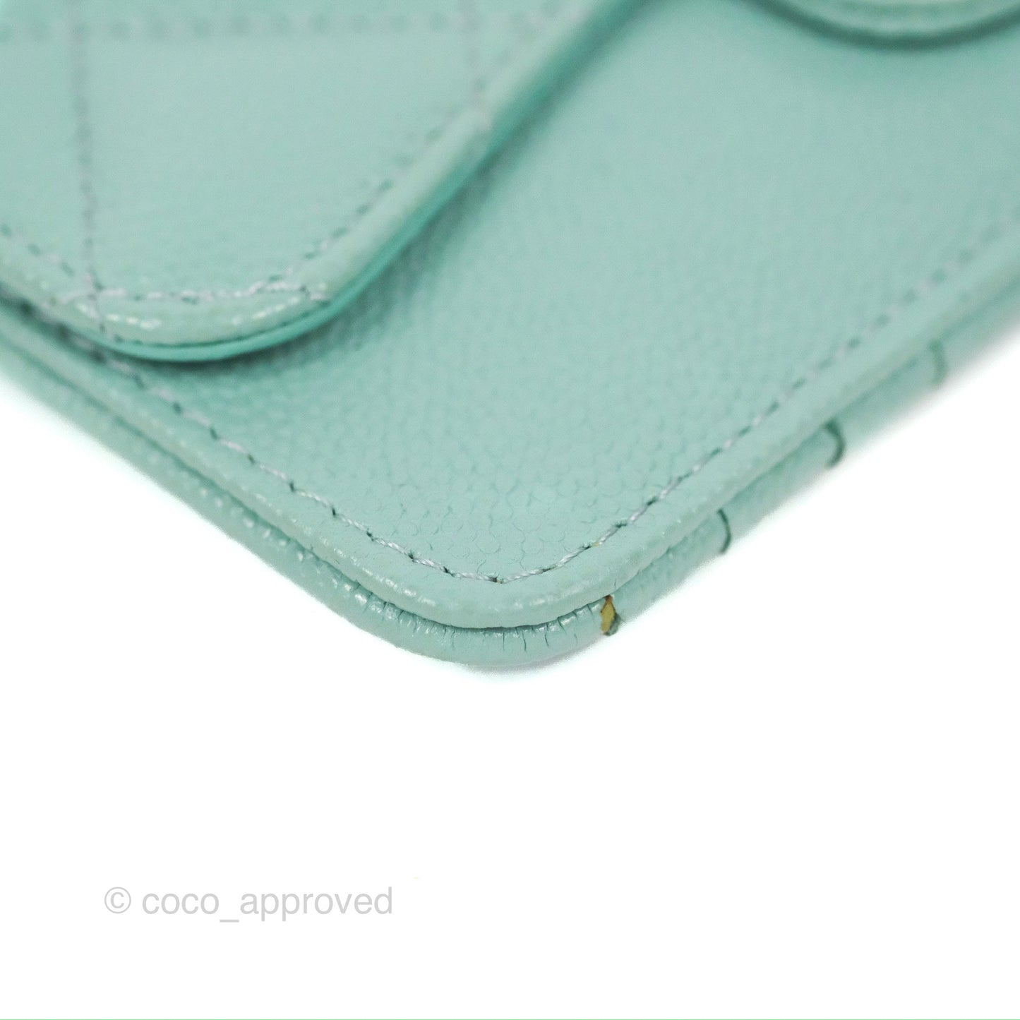 Chanel Quilted Zip Flap Card Holder Tiffany Blue Caviar Gold Hardware