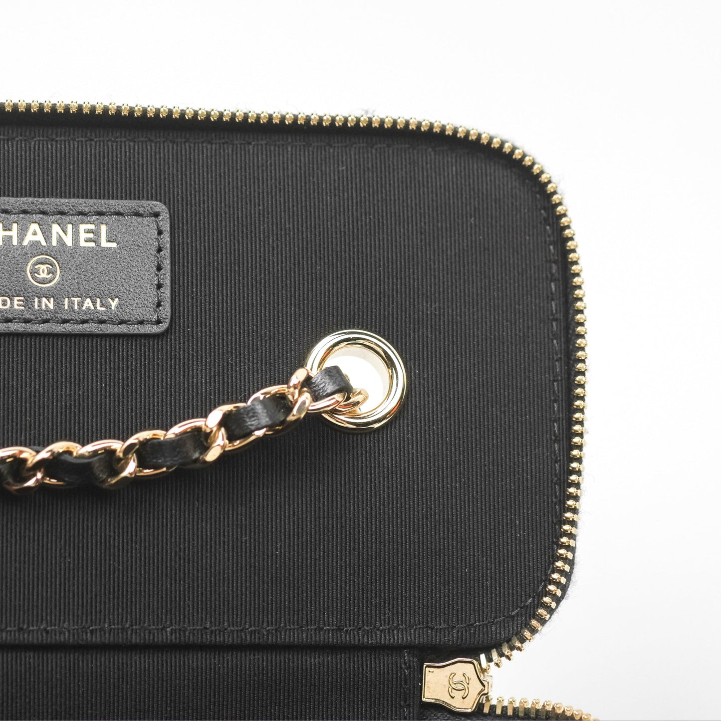Chanel Vanity Rectangular Camellia Embossed Black Lambskin Gold Hardware 21S
