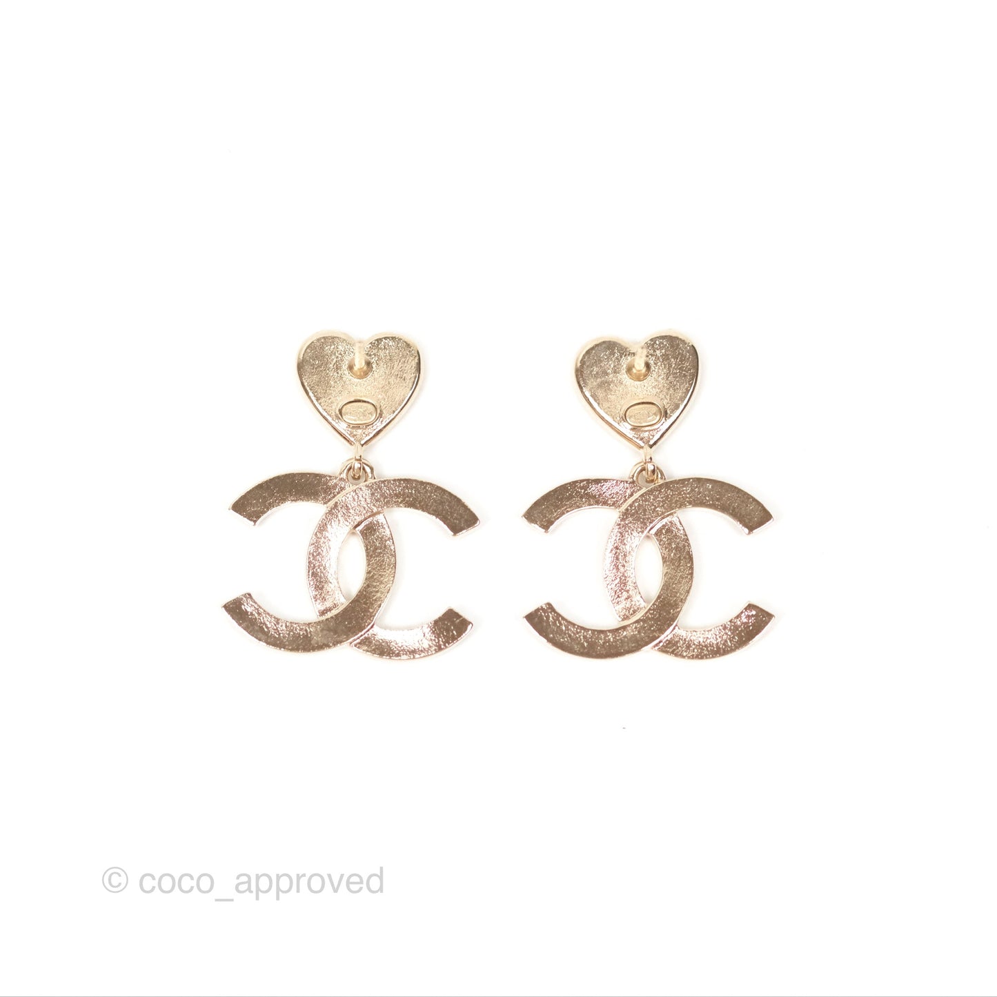 Chanel Heart Pink Black CC Drop Earrings Gold Tone 24A