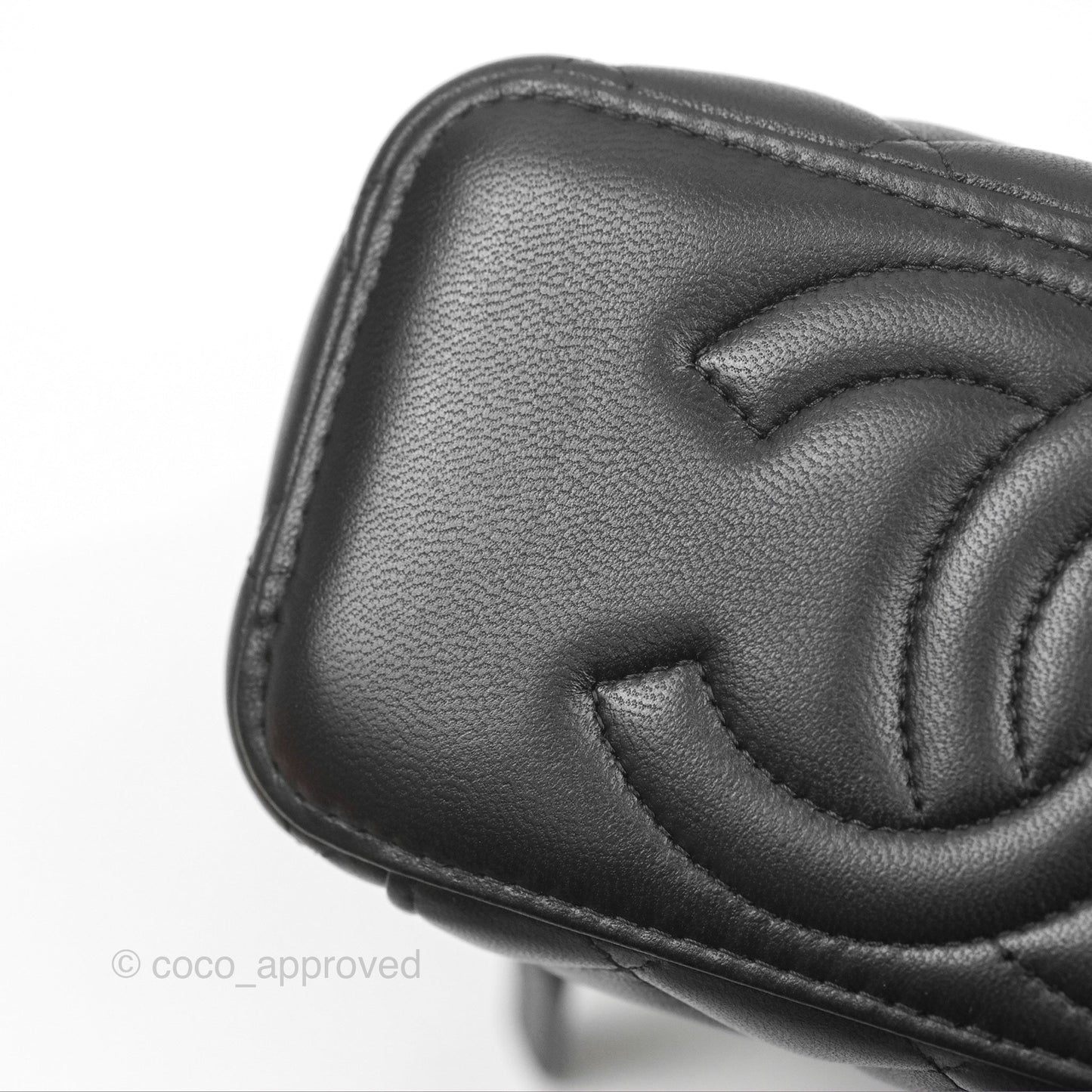 Chanel Vanity Rectangular Metal Top Handle Black Lambskin Aged Gold Hardware 22B