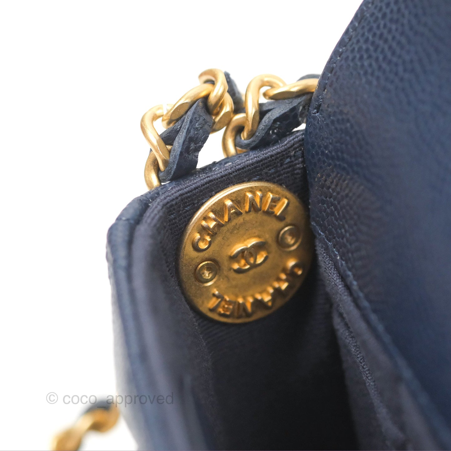Chanel Twist Your Button Phone Bag Navy Shiny Caviar Aged Gold Hardware 22A