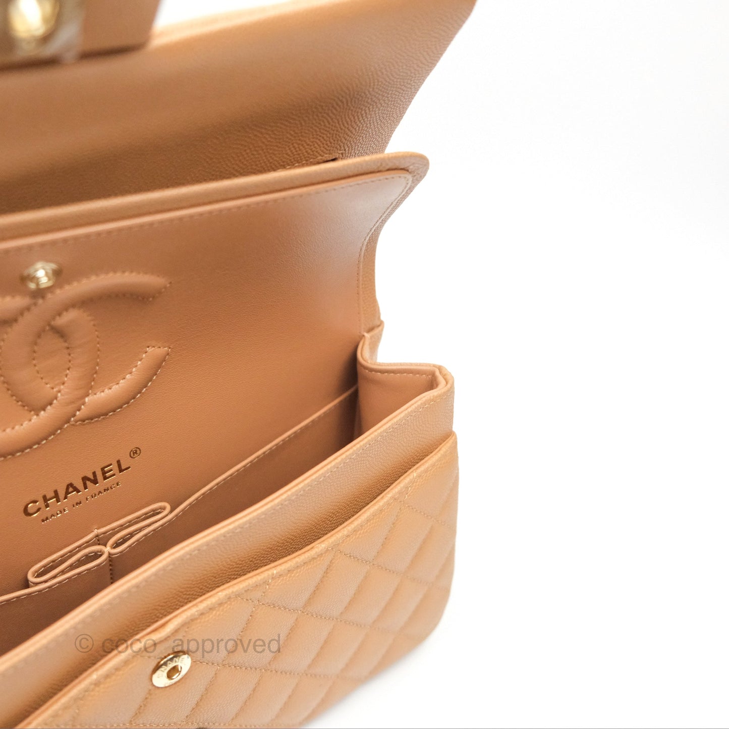 Chanel Classic M/L Medium Flap Quilted Beige Caviar Gold Hardware 23P