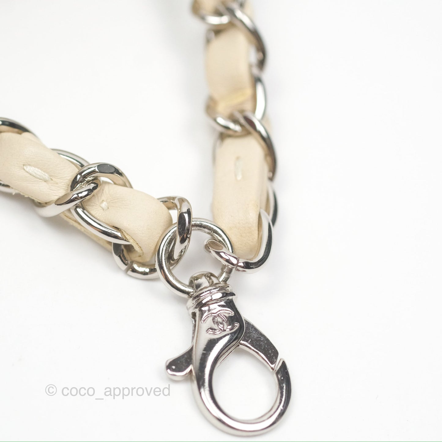 Chanel Mini Card Holder Chain Belt Bag Chevron Ivory Calfskin Silver Hardware