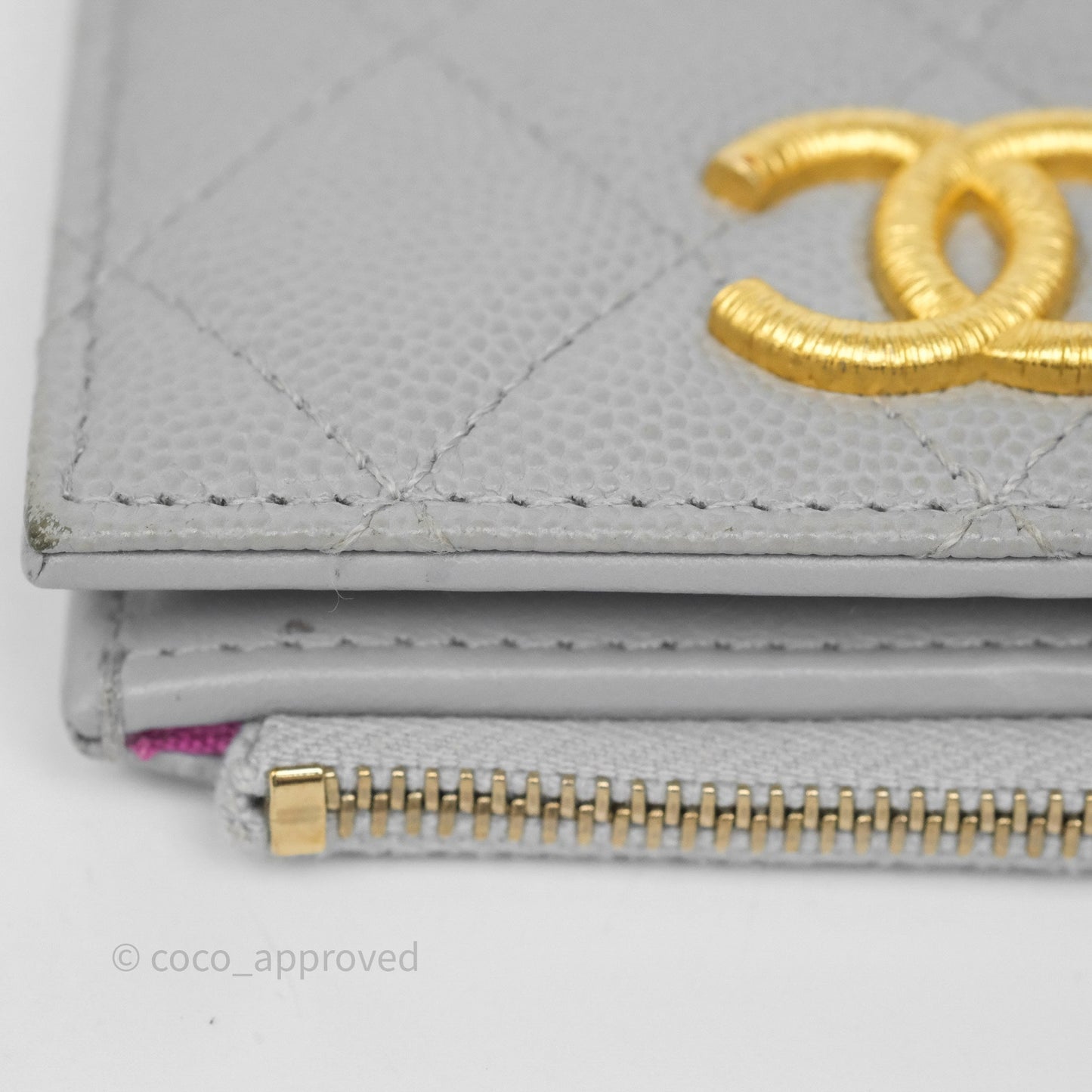 Chanel Quilted Short Wallet Grey Caviar Gold Hardware