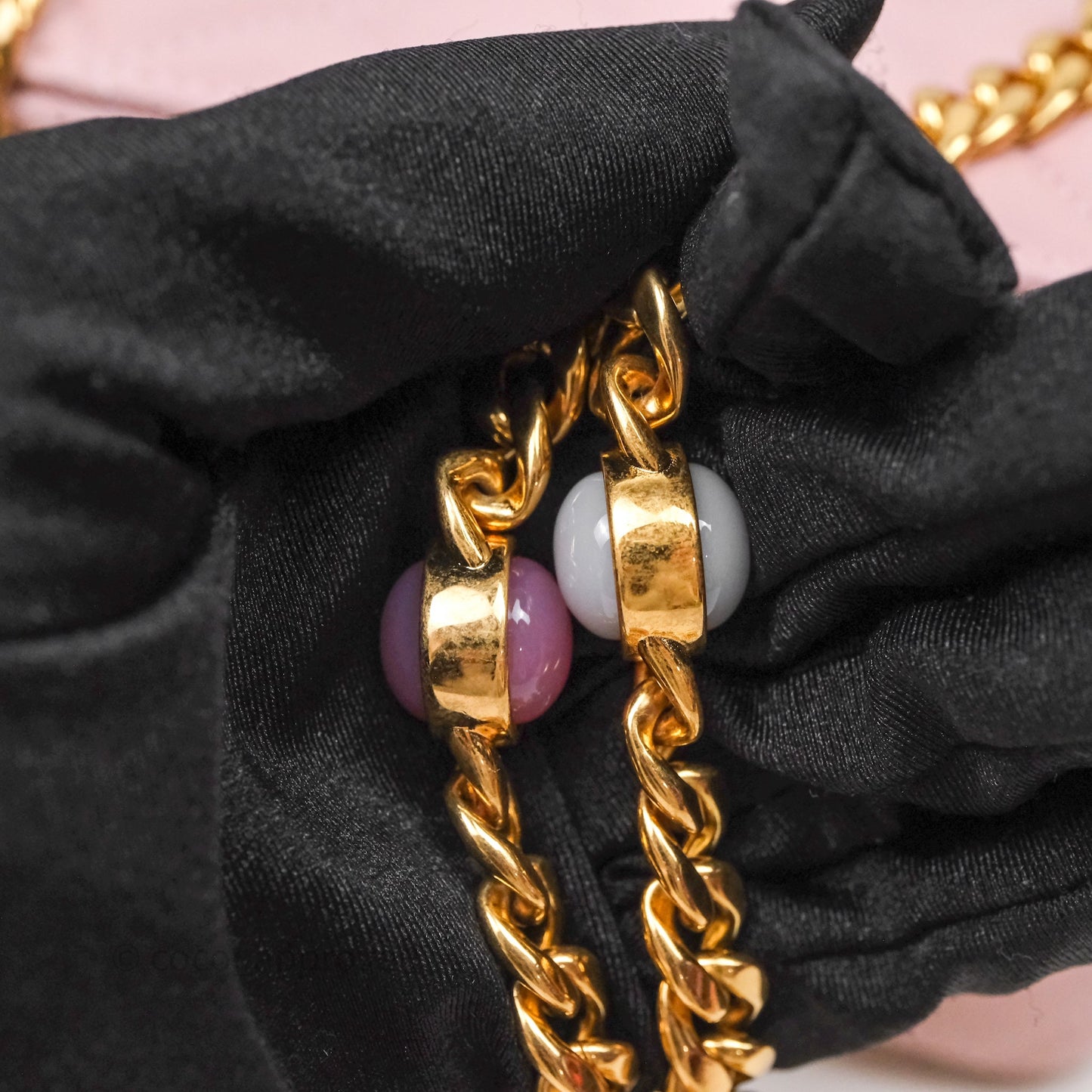 Chanel Vanity with Multicolor Resin Chain Pink Lambskin Aged Gold Hardware