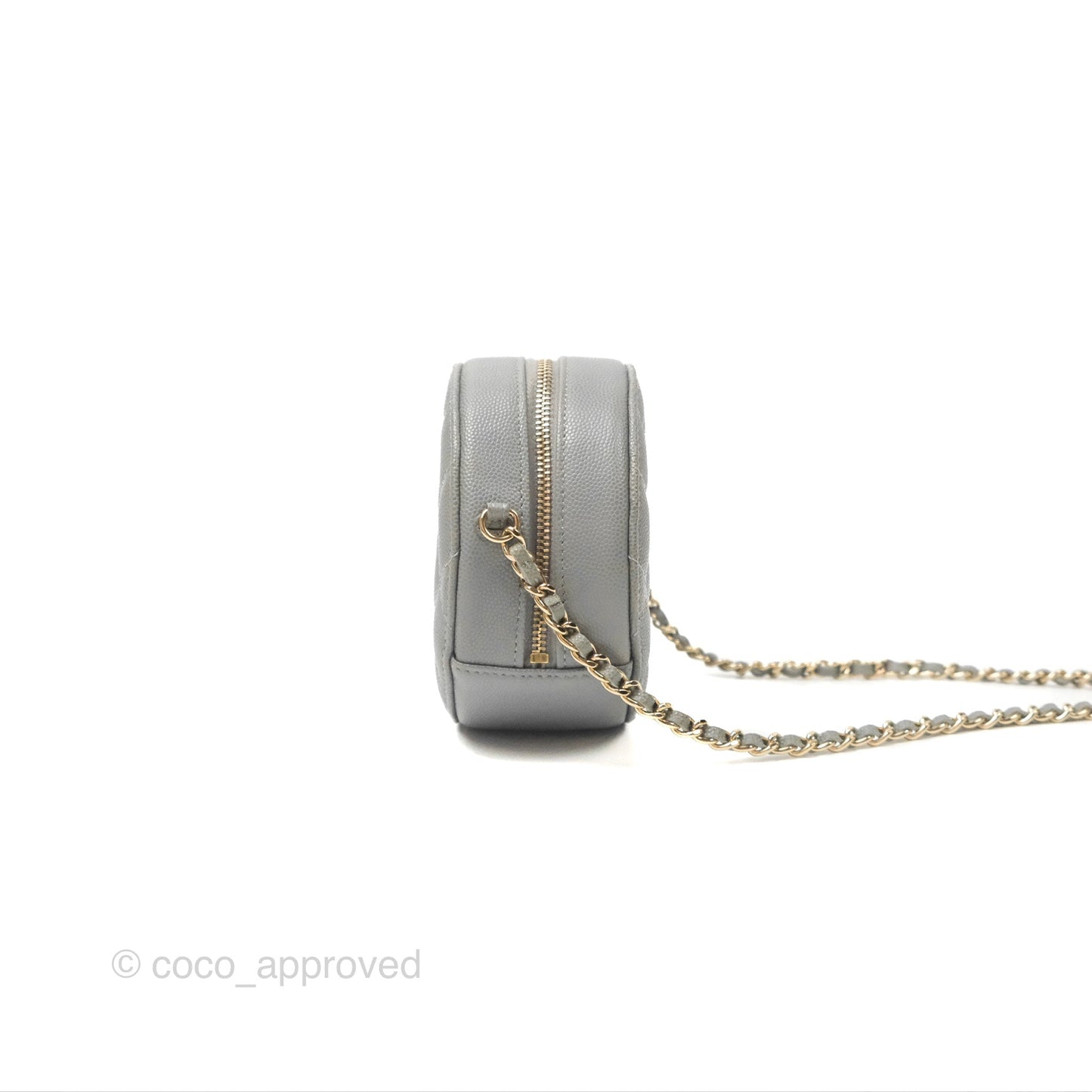 Chanel Classic Quilted Round Clutch With Chain Grey Caviar Gold Hardware