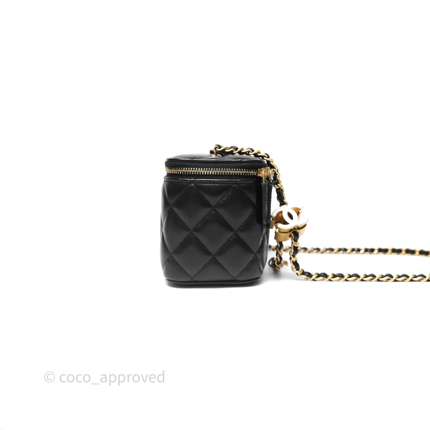 Chanel Vanity with Enamel CC Adjustable Chain Black Lambskin Aged Gold Hardware 24A