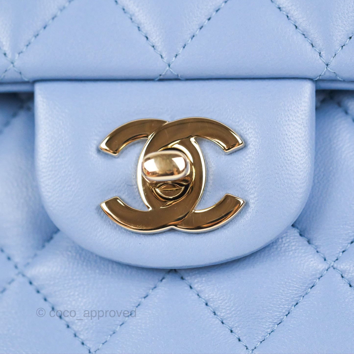Chanel Small Classic Quilted Flap Blue Sky Lambskin Gold Hardware 21C