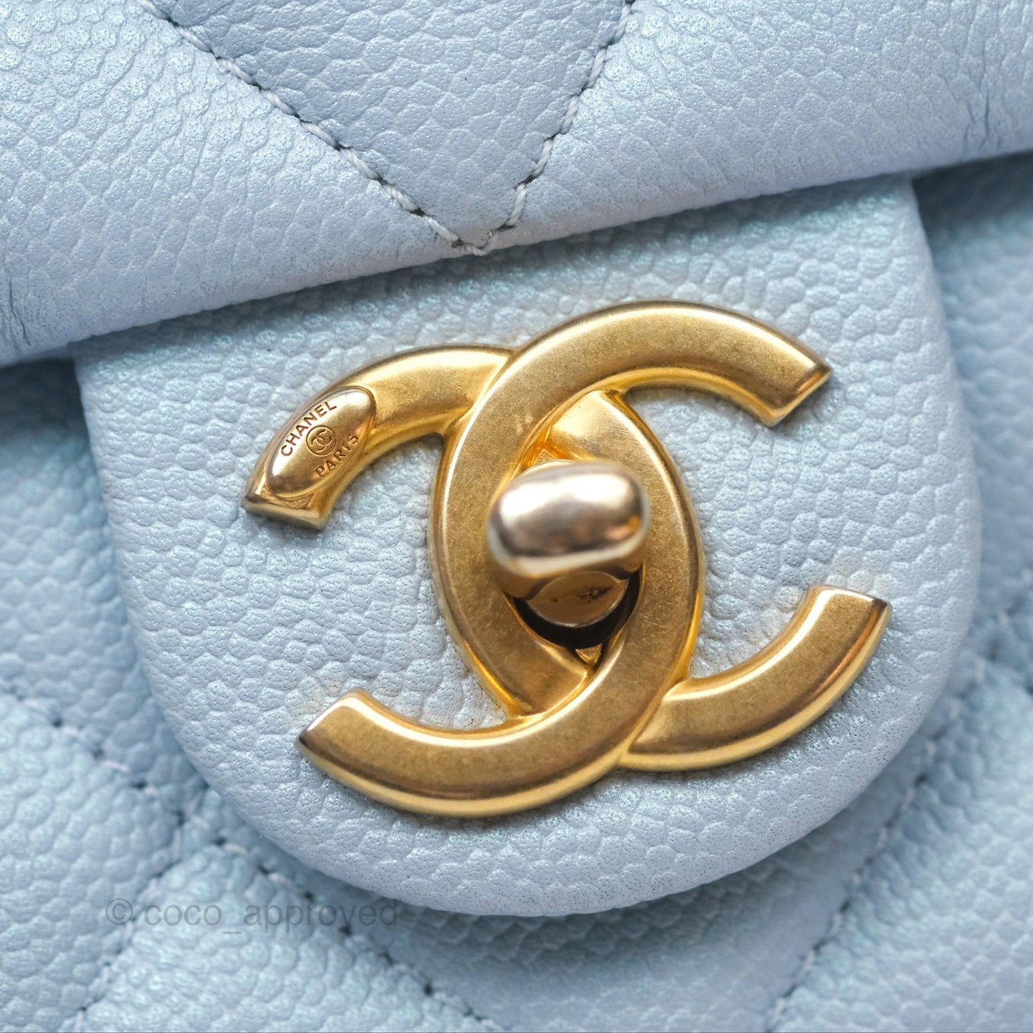 Chanel Quilted My Perfect Mini Iridescent Blue Caviar Aged Gold Hardware