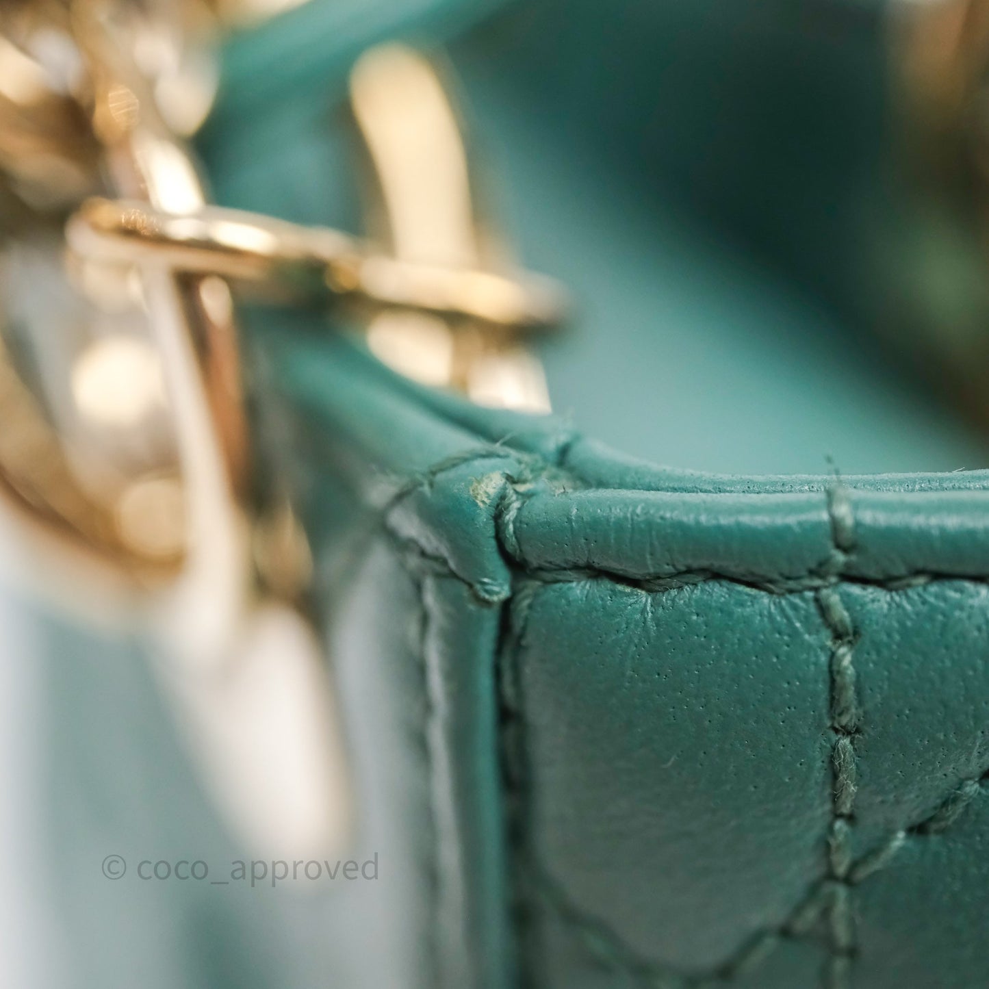 Christian Dior Mini Lady Dior Cannage Green Lambskin Gold Hardware