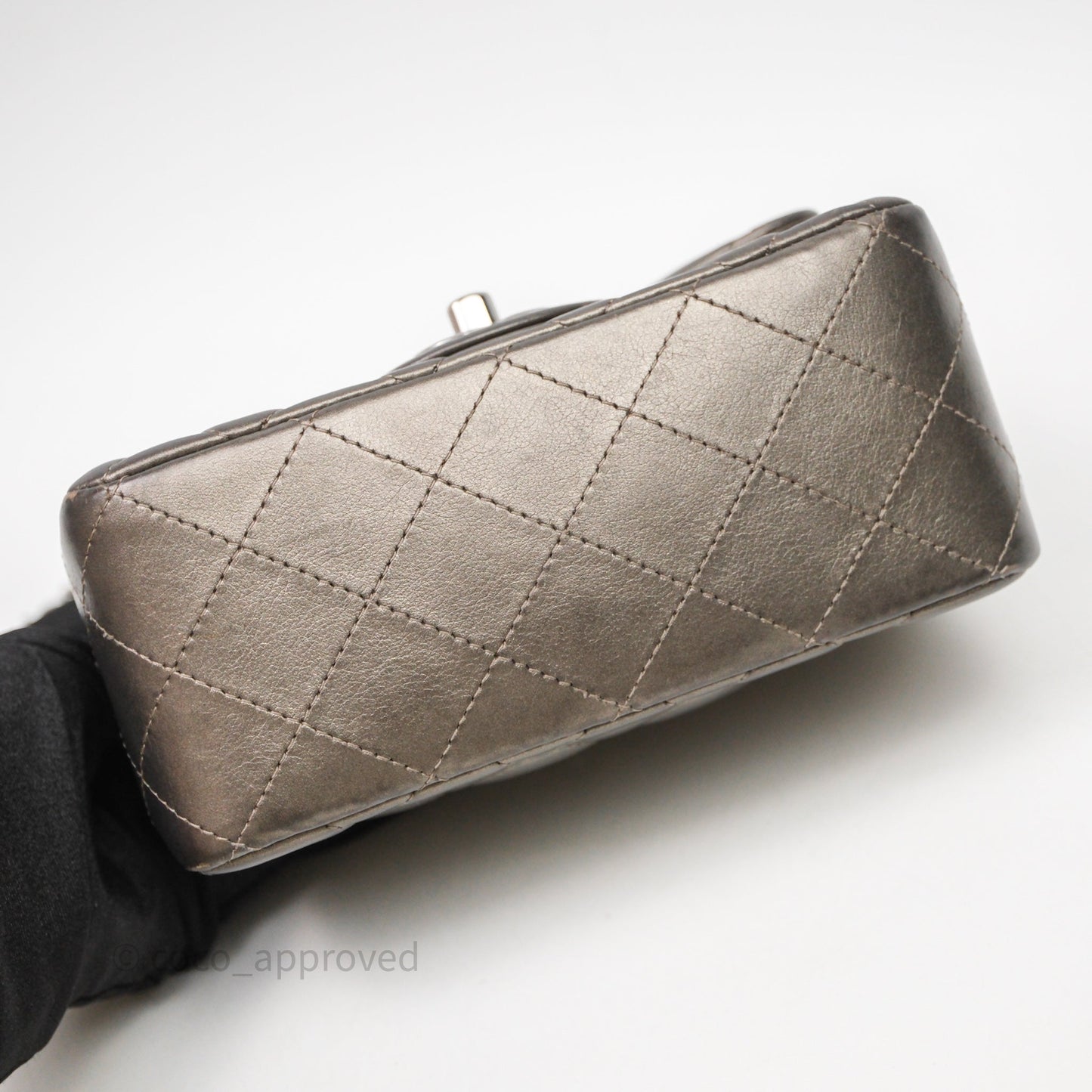 Chanel Mini Square Metallic Dark Grey Lambskin Dark Silver Hardware