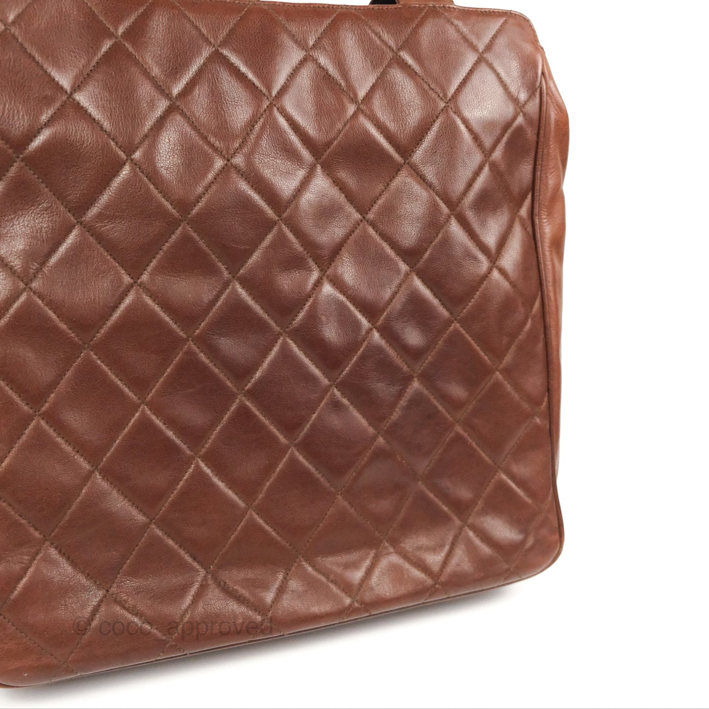 Chanel Vintage Tote Bag Quilted Brown 24K Gold Hardware