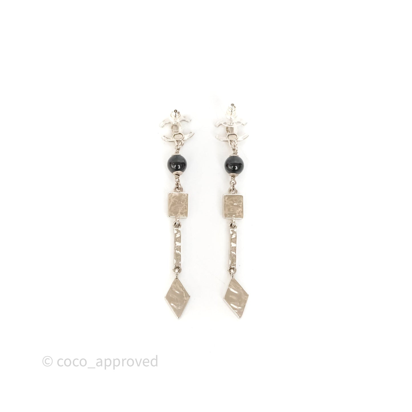 Chanel CC Black/ Green Resin Drop Earrings Silver Tone 26X