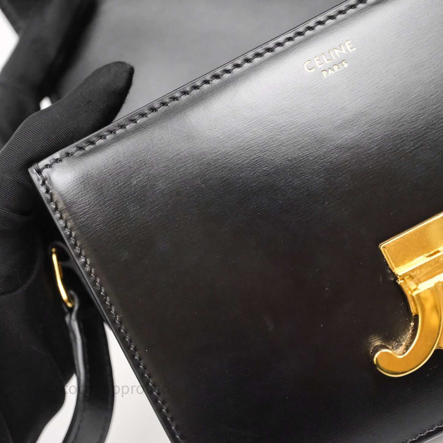 Celine Teen Triomphe Bag Black Shiny Calfskin Gold Hardware