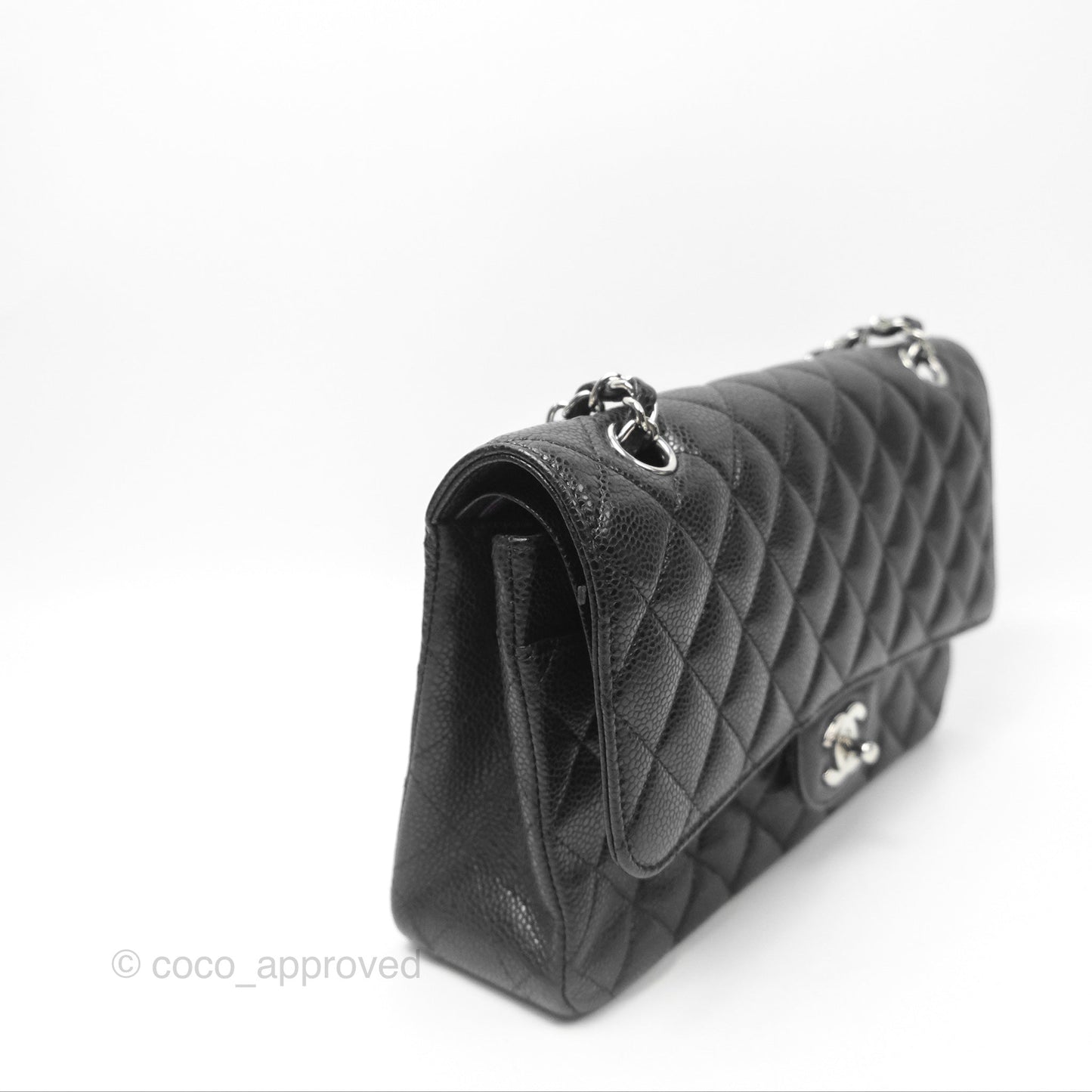 Chanel Classic M/L Medium Flap Quilted Black Caviar Silver Hardware