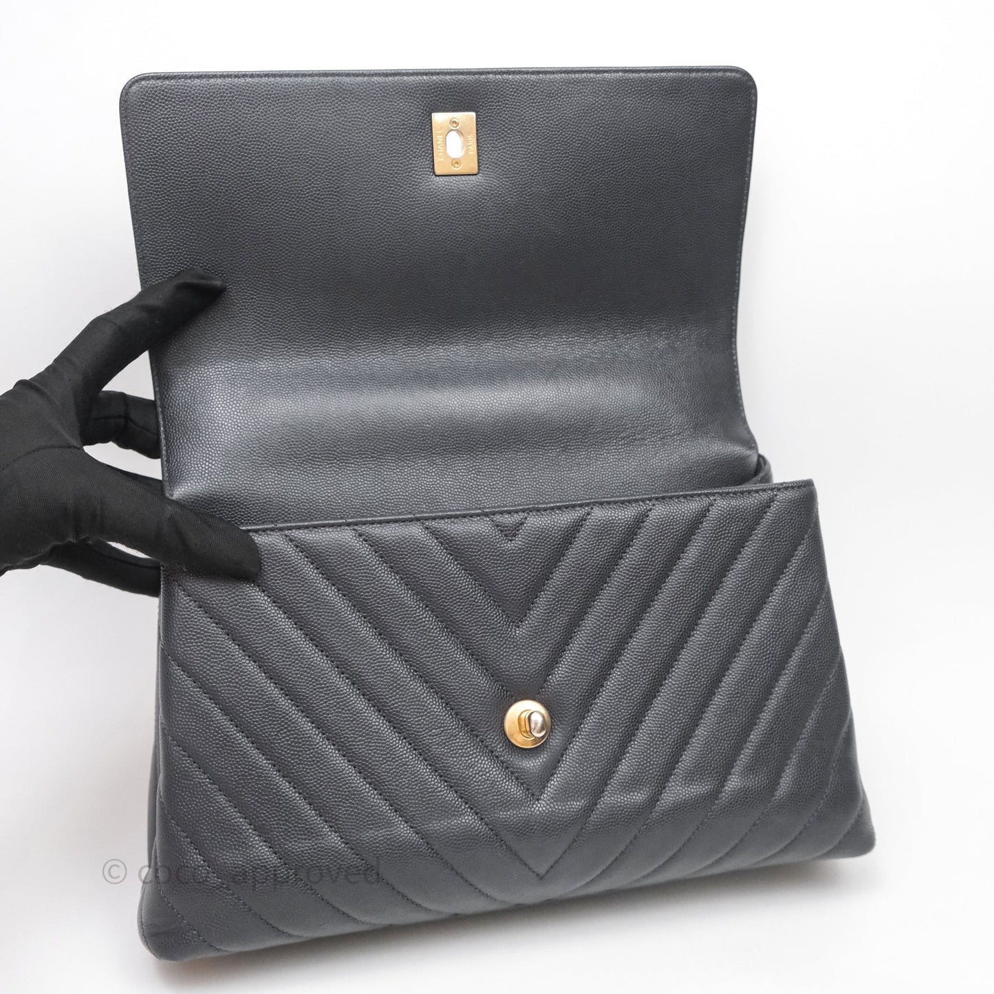 Chanel Medium Coco Handle Chevron Grey Bag Gold Hardware