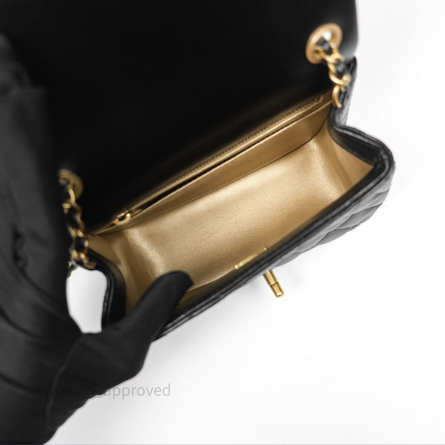 Chanel Pearl Crush Mini Square Quilted Black Lambskin Aged Gold Hardware