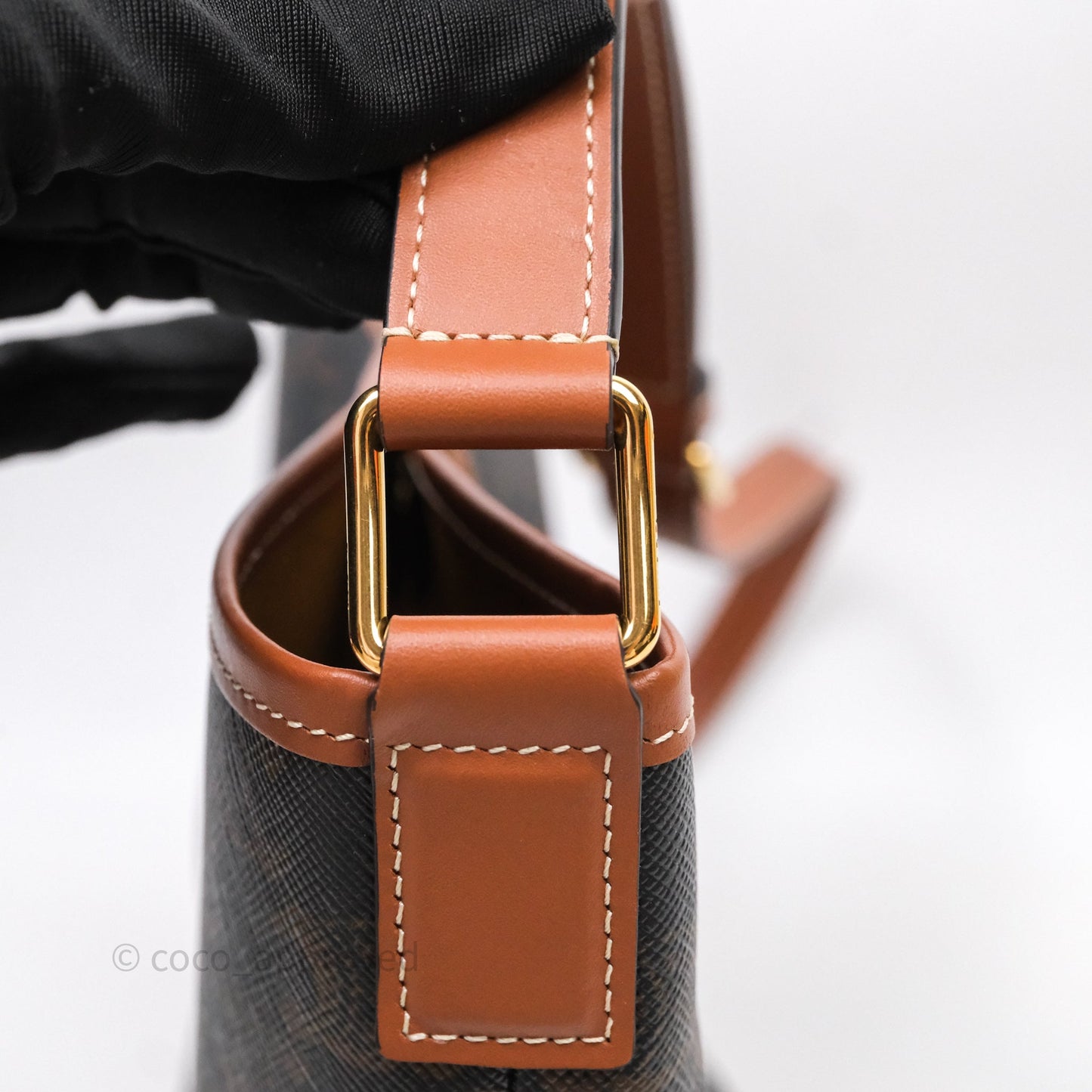 Celine Small Bucket Triomphe Canvas Tan Calfskin