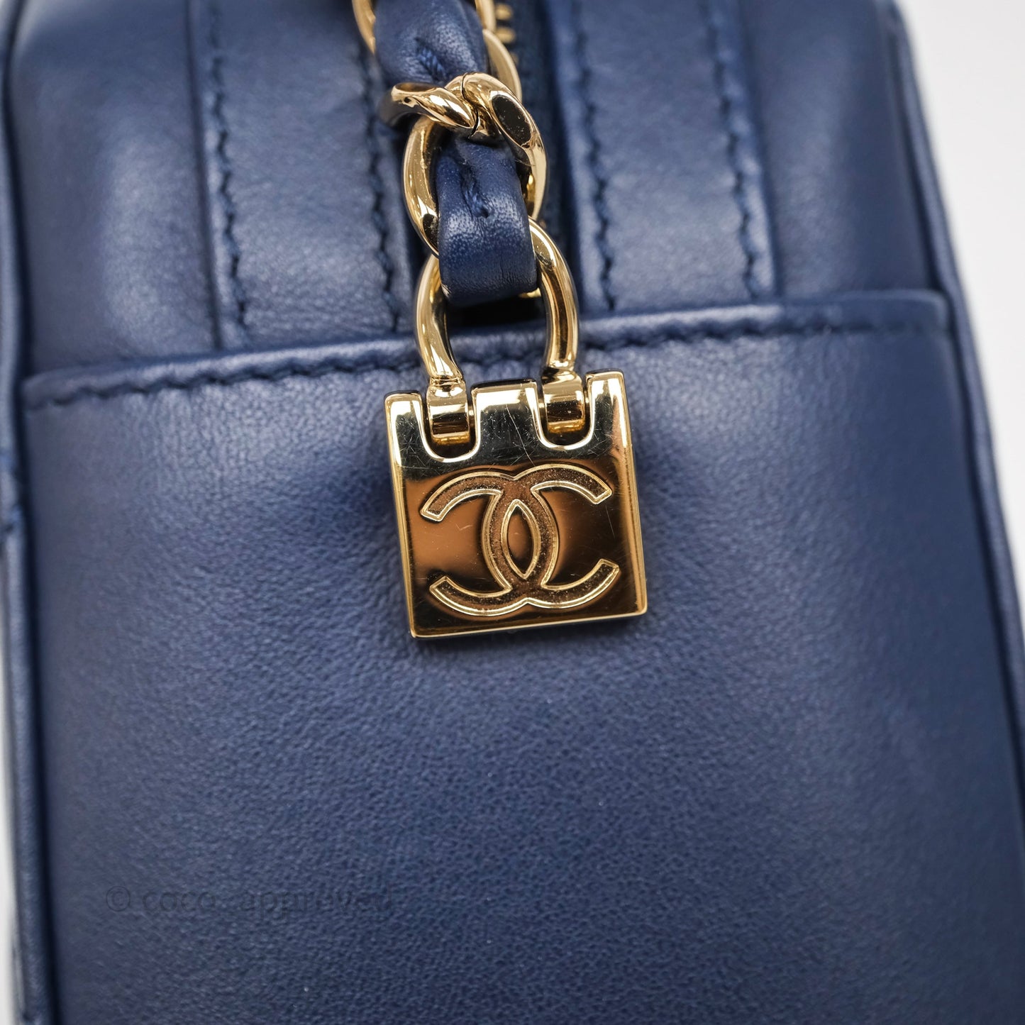 Chanel CC Octagon Camera Case Lambskin Navy Gold Hardware