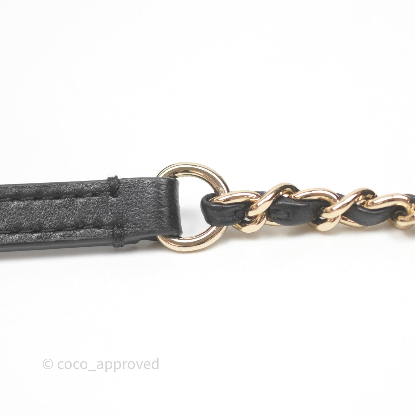 Chanel Logo Pearl Chain Flap Bag Black Lambskin Gold Hardware