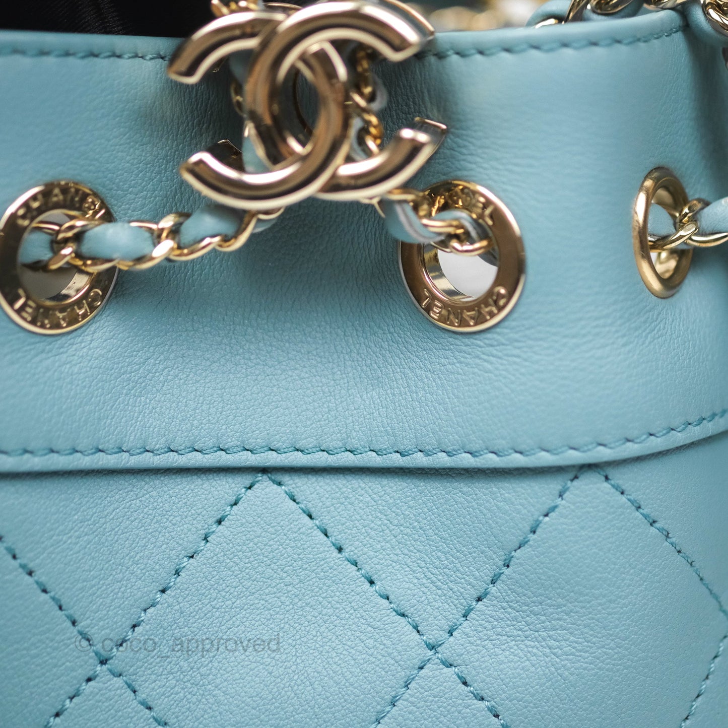 Chanel Small Drawstring Bucket Bag Blue Calfskin Gold Hardware