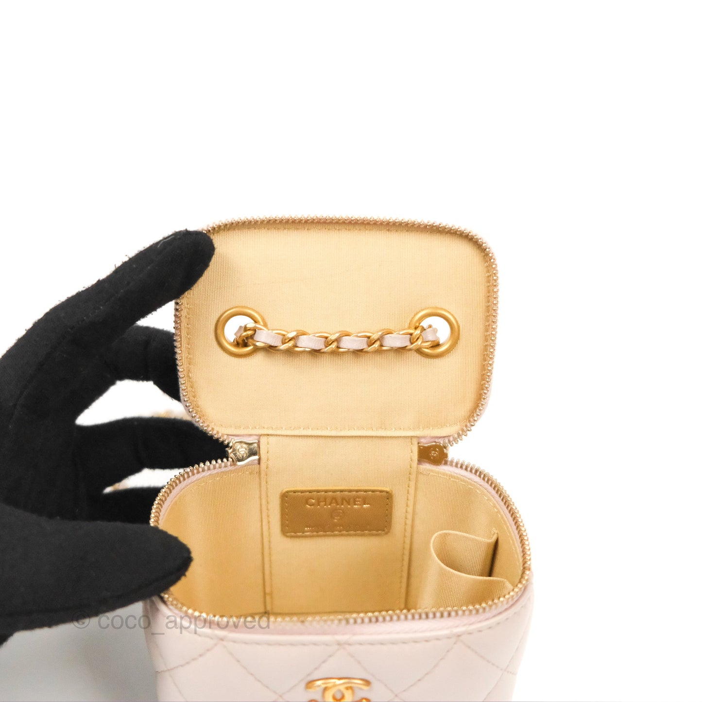 Chanel Classic Pearl Crush Mini Vanity With Chain Lilac Pink Lambskin Aged Gold Hardware