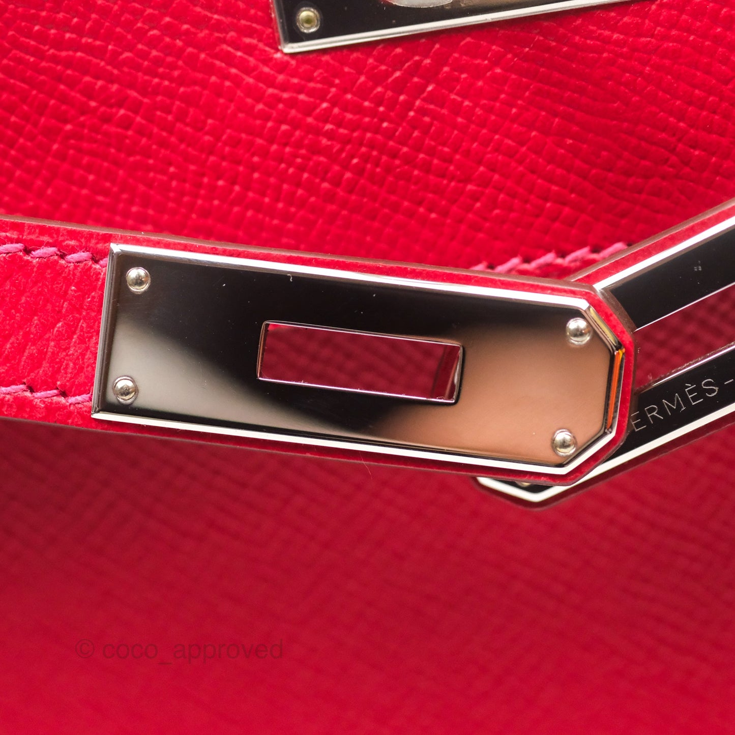 Hermès Kelly 32 Sellier Rouge Casaque Q5 Epsom Palladium Hardware