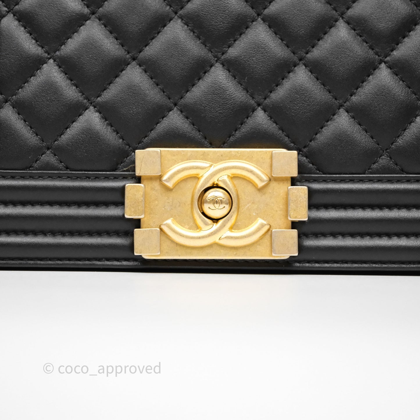 Chanel Small Boy Quilted Black Calfskin Aged Gold Hardware