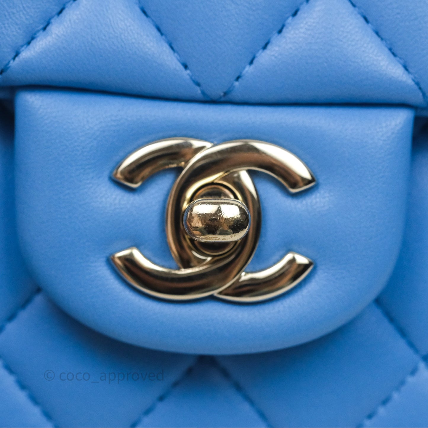 Chanel Top Handle Mini Rectangular Flap Blue Lambskin Gold Hardware