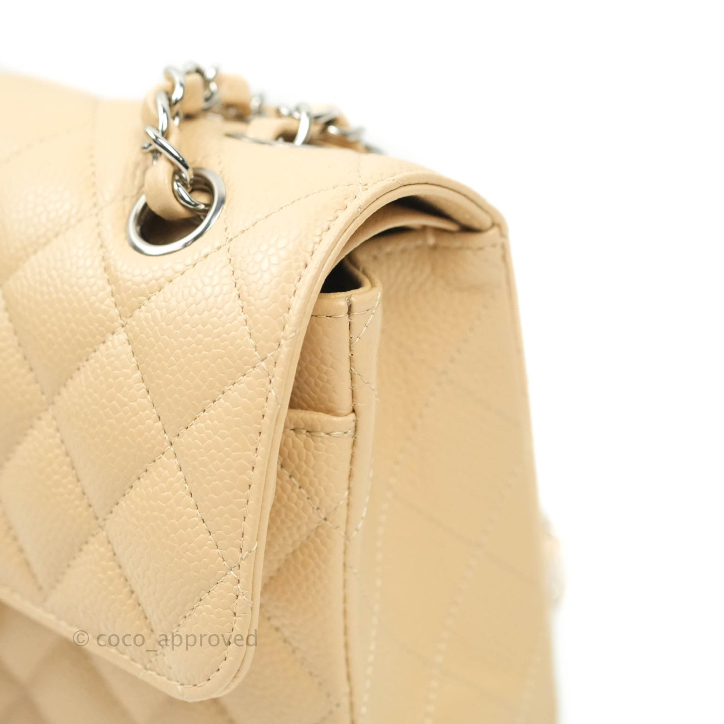 Chanel Classic Small S/M Flap Beige Caviar Silver Hardware