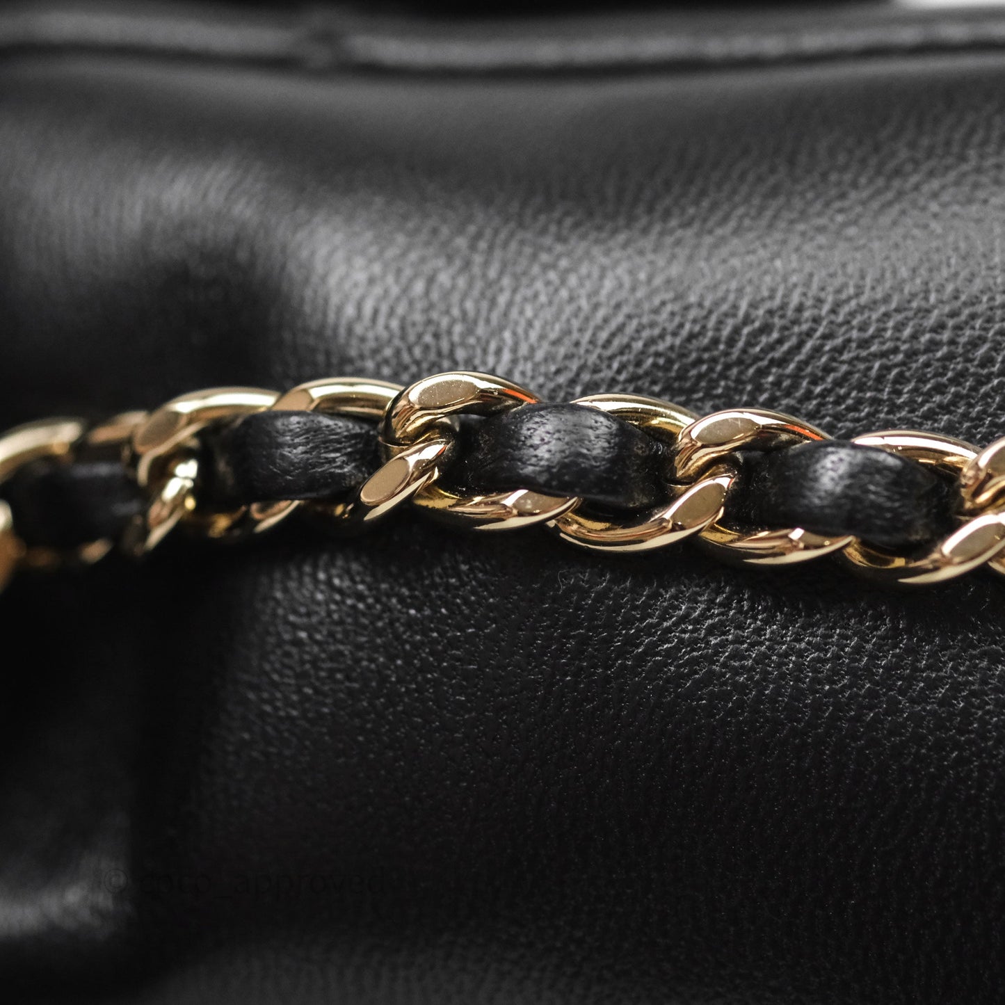 Chanel Logo Pearl Chain Flap Bag Black Lambskin Gold Hardware