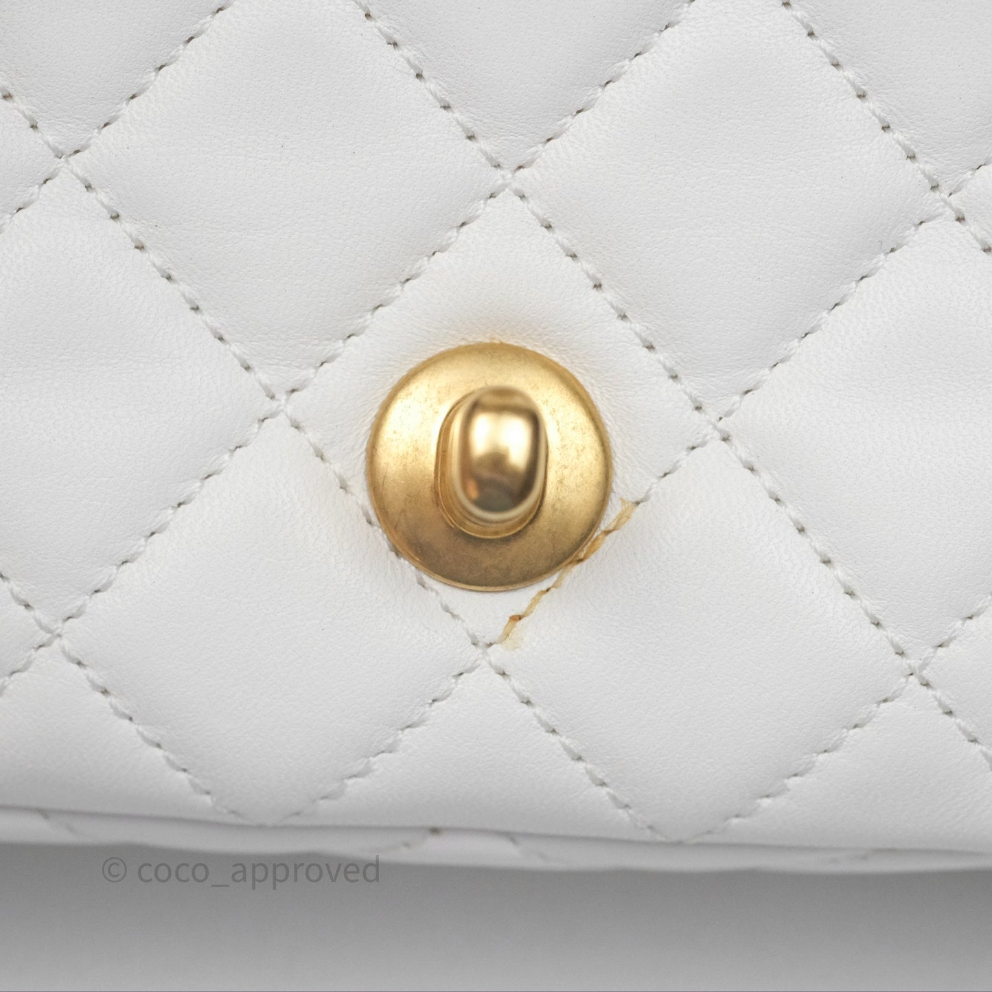 Chanel Mini Rectangular Pearl Crush Quilted White Lambskin Aged Gold Hardware