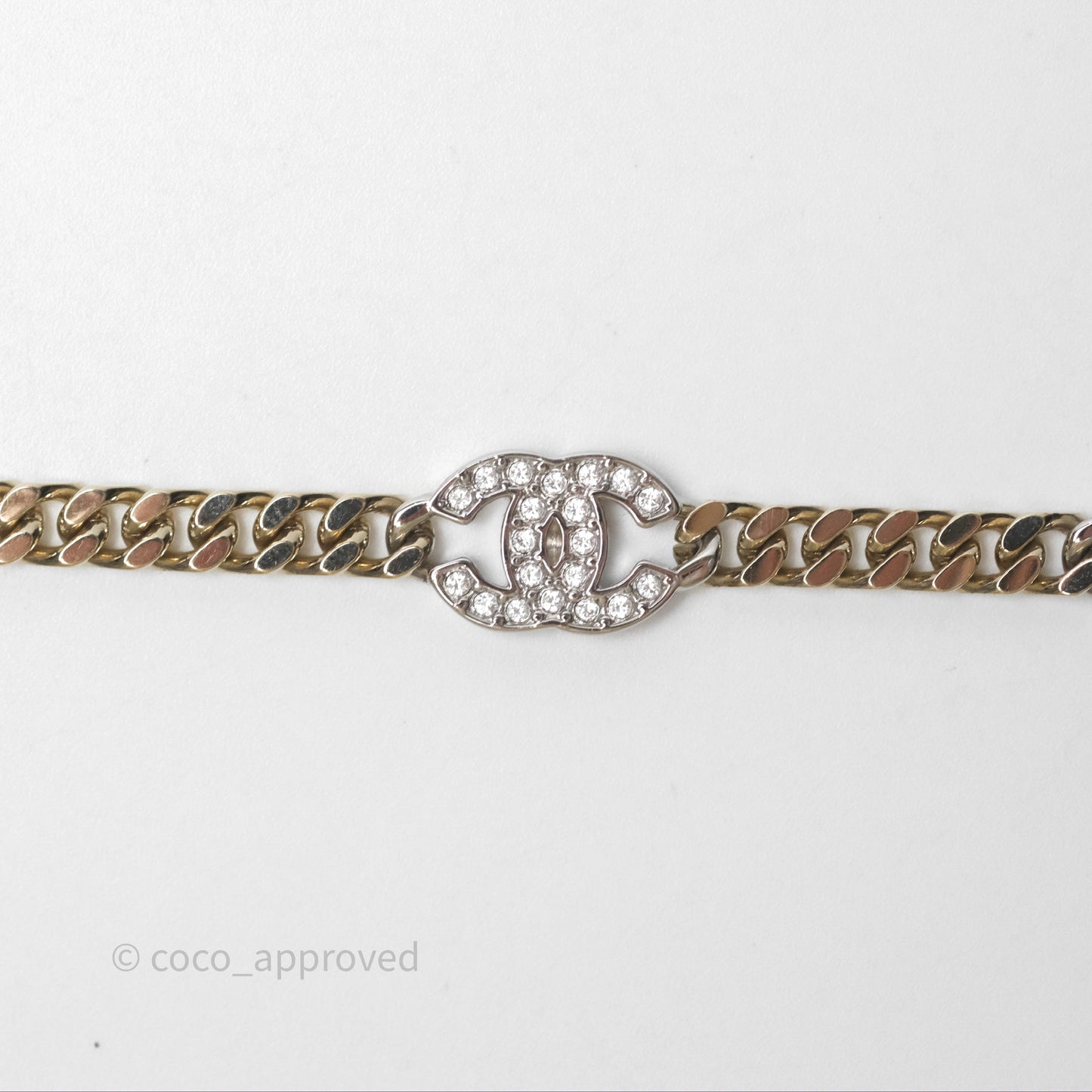 Chanel Silver CC Crystal Chain Choker Gold Tone 24V