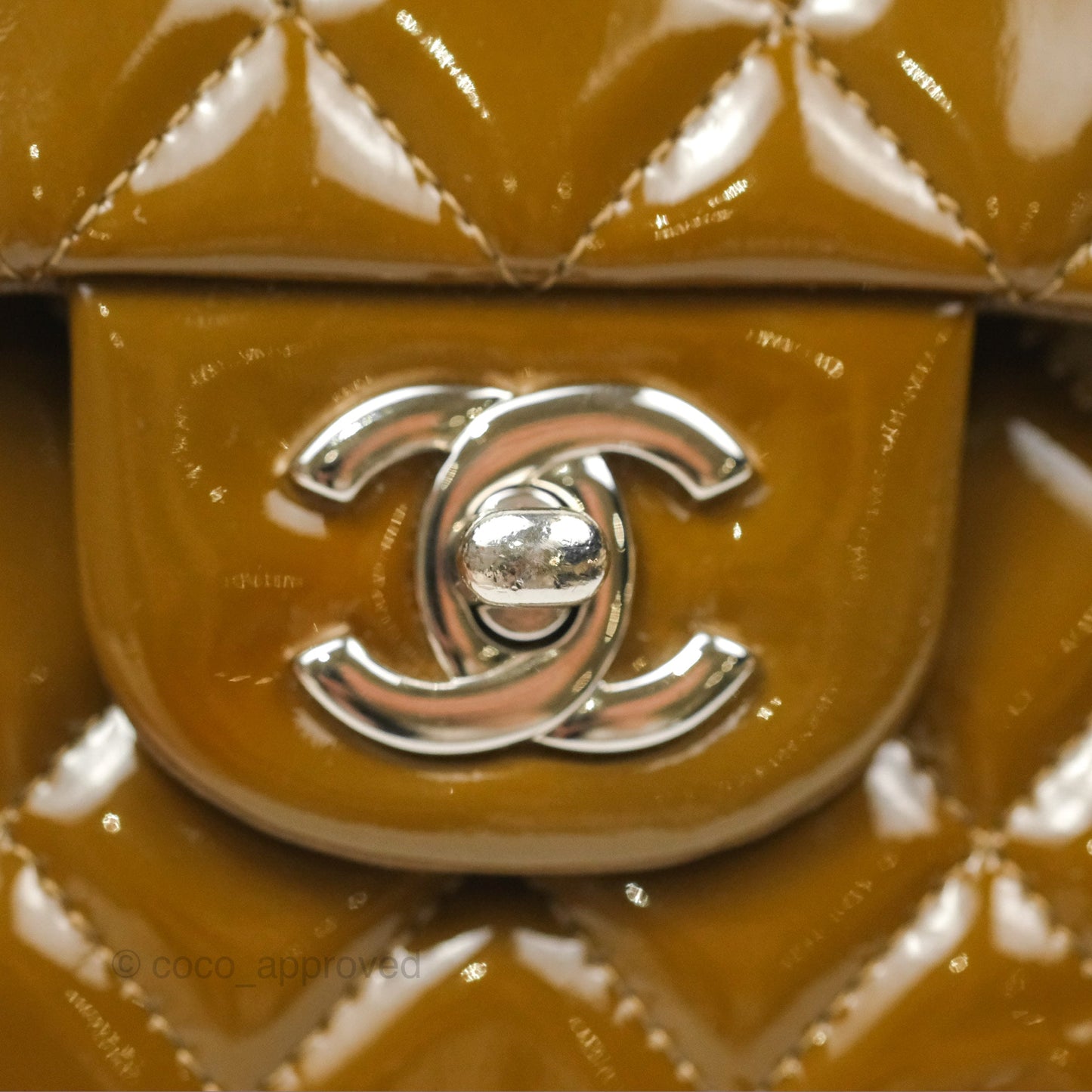 Chanel Classic M/L Medium Flap Quilted Brown Patent Silver Hardware
