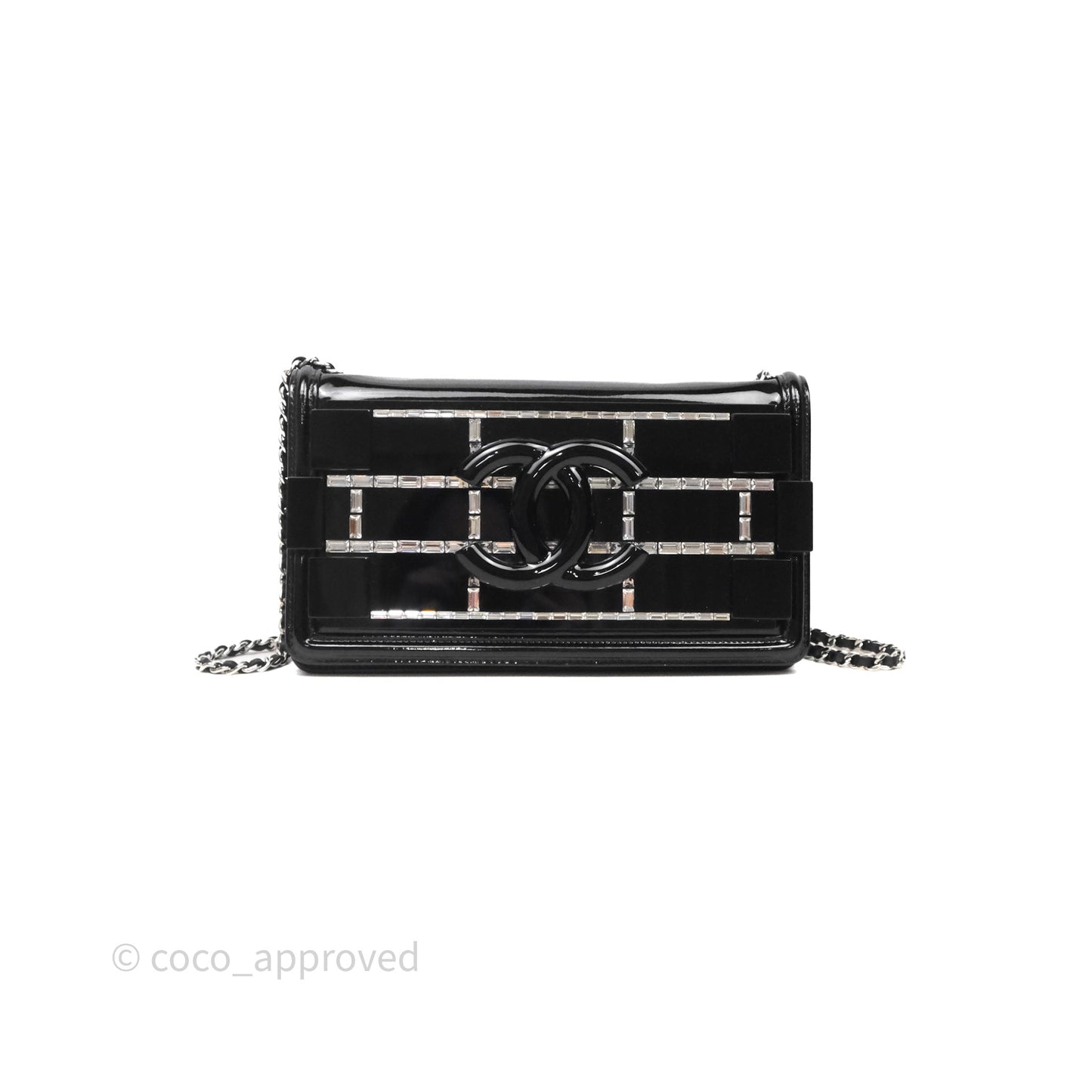 Chanel Crystal Lego Brick Shoulder Bag Black Plexiglass Patent Silver Hardware