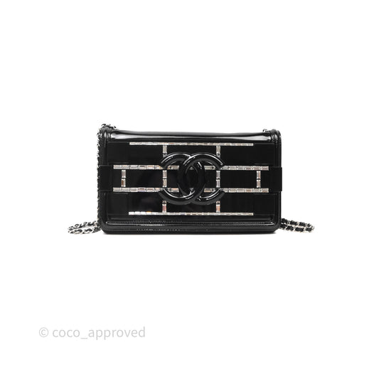 Chanel Crystal Lego Brick Shoulder Bag Black Plexiglass Patent Silver Hardware
