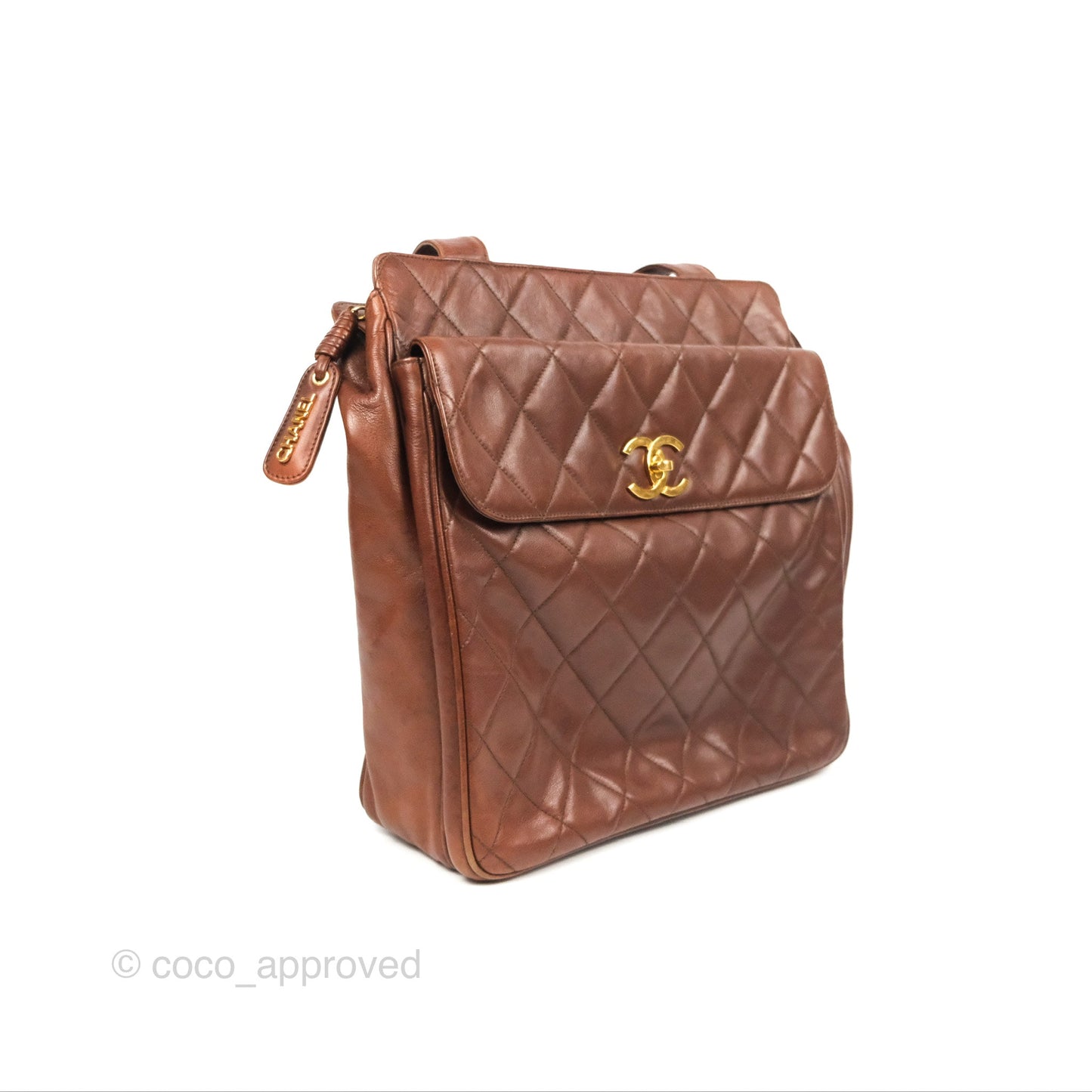 Chanel Vintage Tote Bag Quilted Brown 24K Gold Hardware