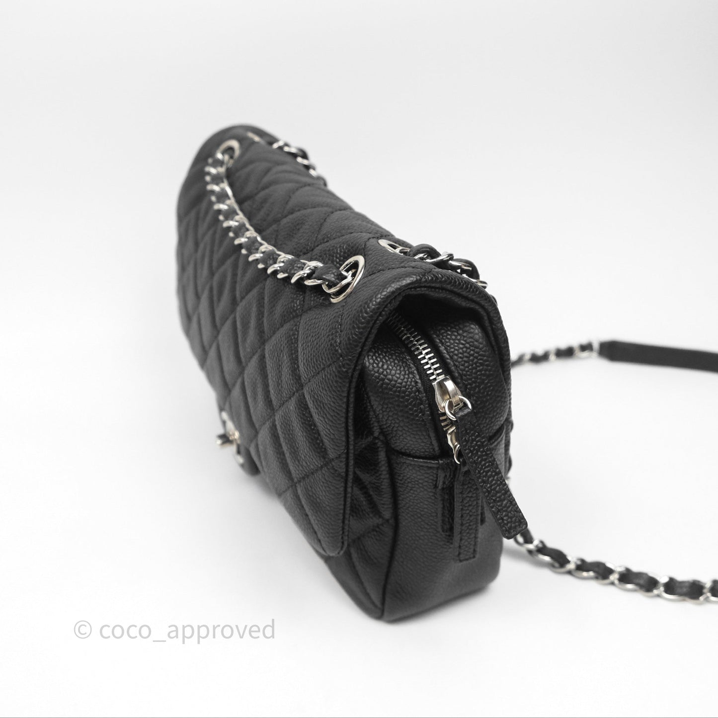 Chanel Quilted Easy Flap Bag Black Caviar Silver Hardware