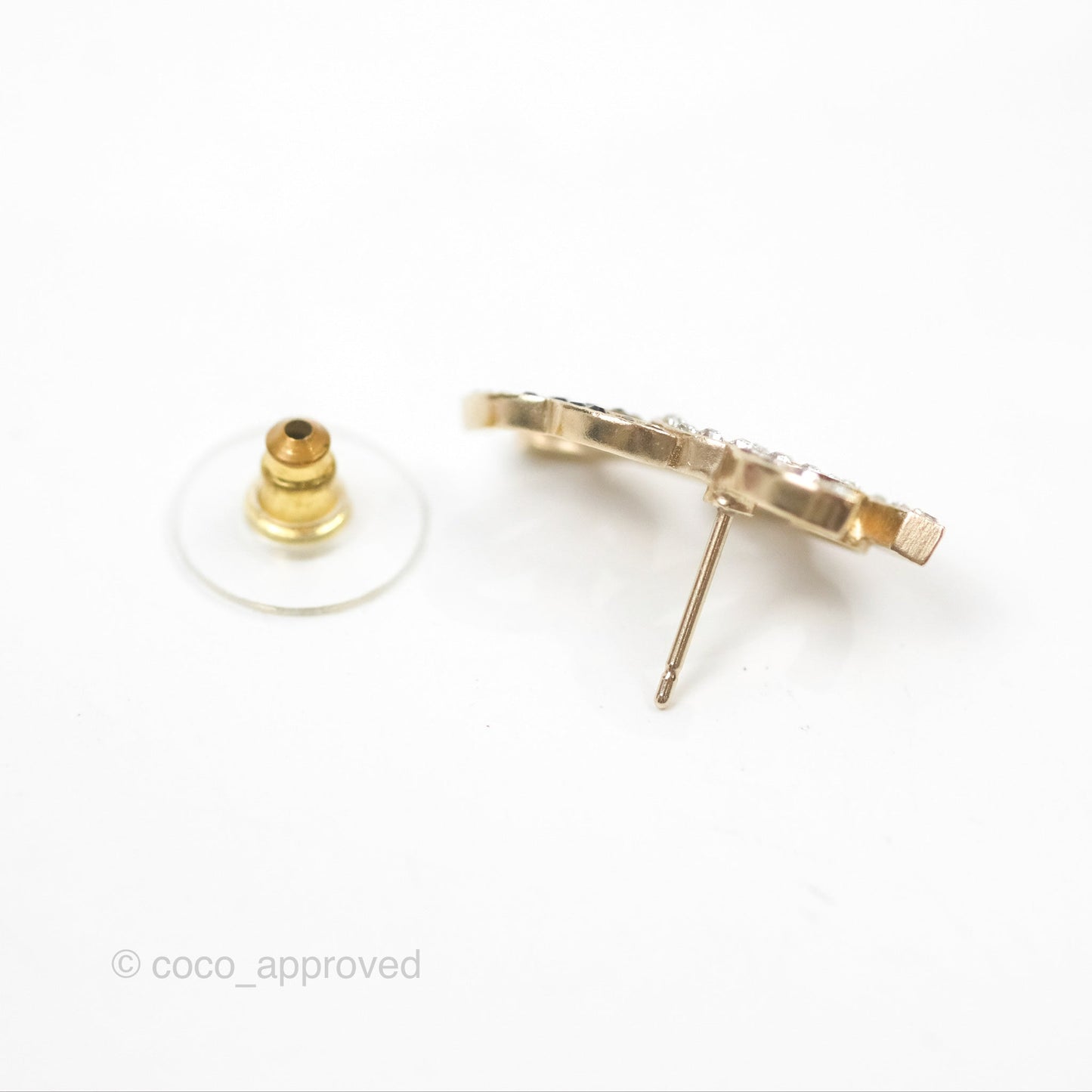 Chanel Crystal Black Double CC Earrings Gold Tone 22B