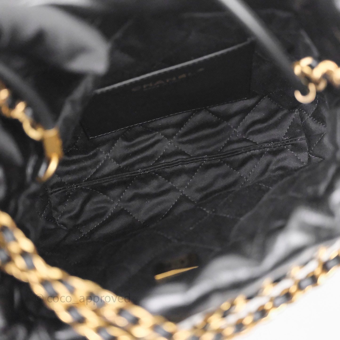 Chanel 22 Mini Bag Black Crumpled Calfskin Aged Gold Hardware