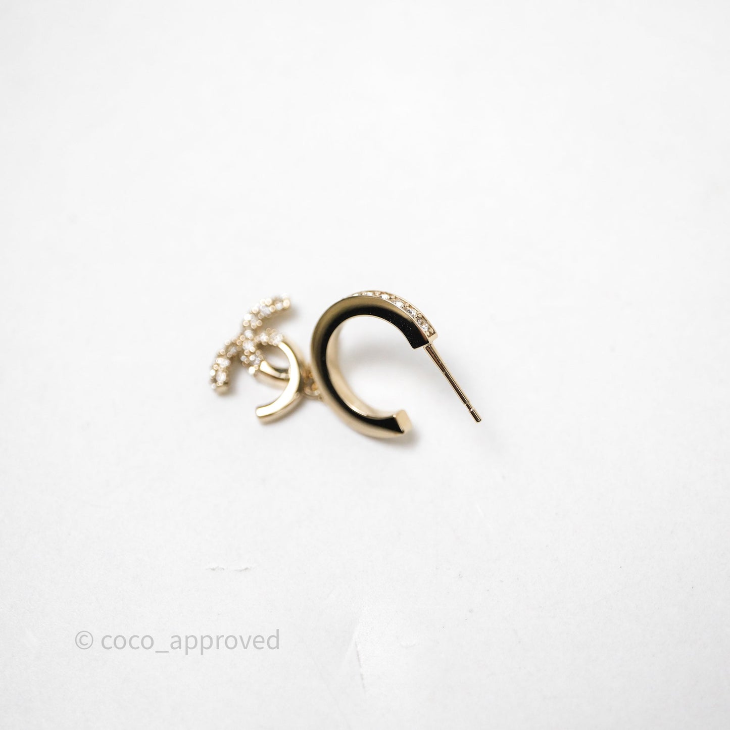 Chanel CC Crystals Drop Earrings Gold Tone 22K